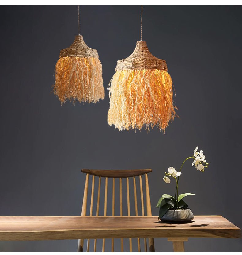 Bohemian Raffia Pendant Light-Neutral Decor