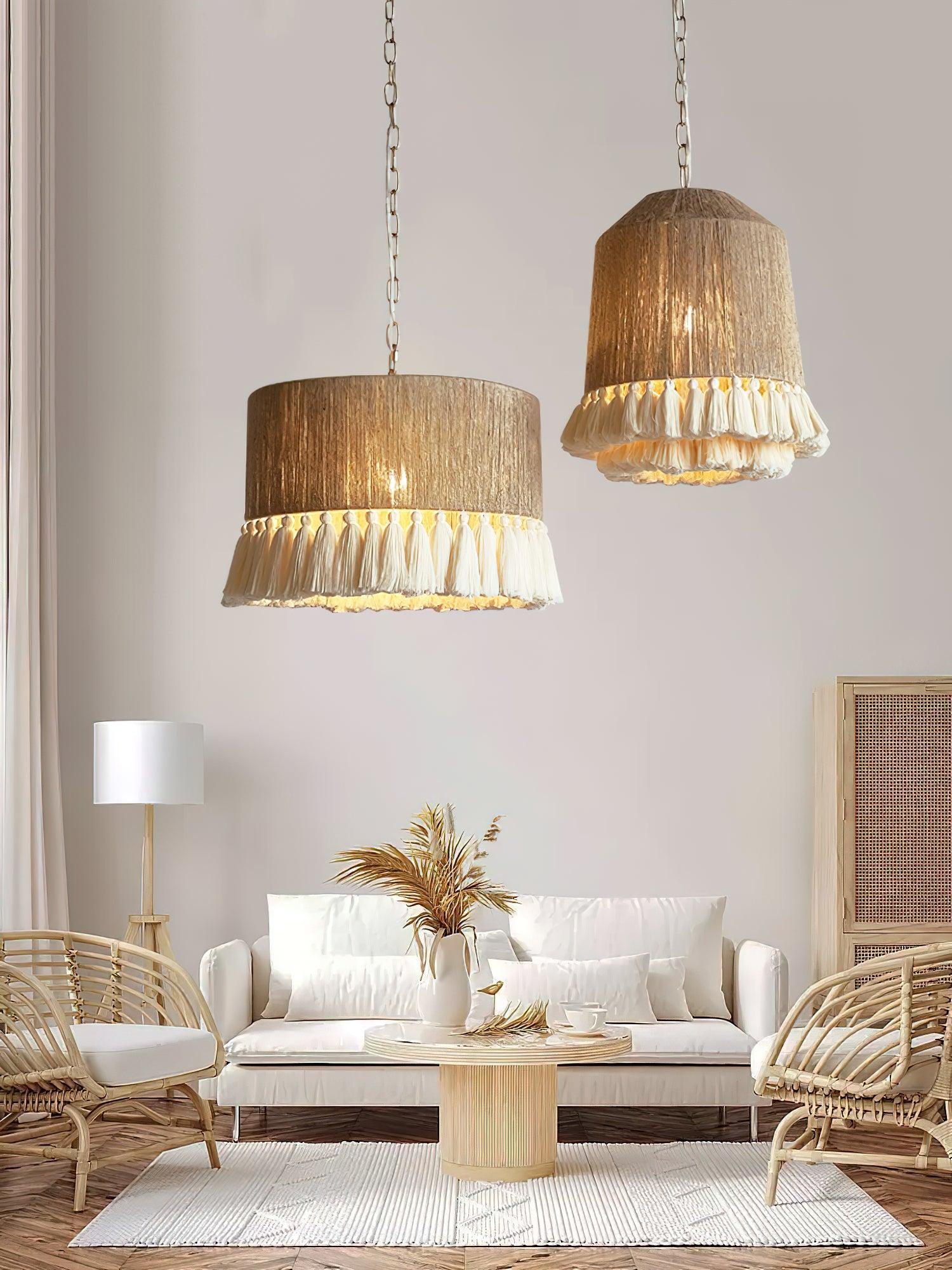 Lustra Pendant Lamp Cotton Tassels for Living Room-Neutral Decor