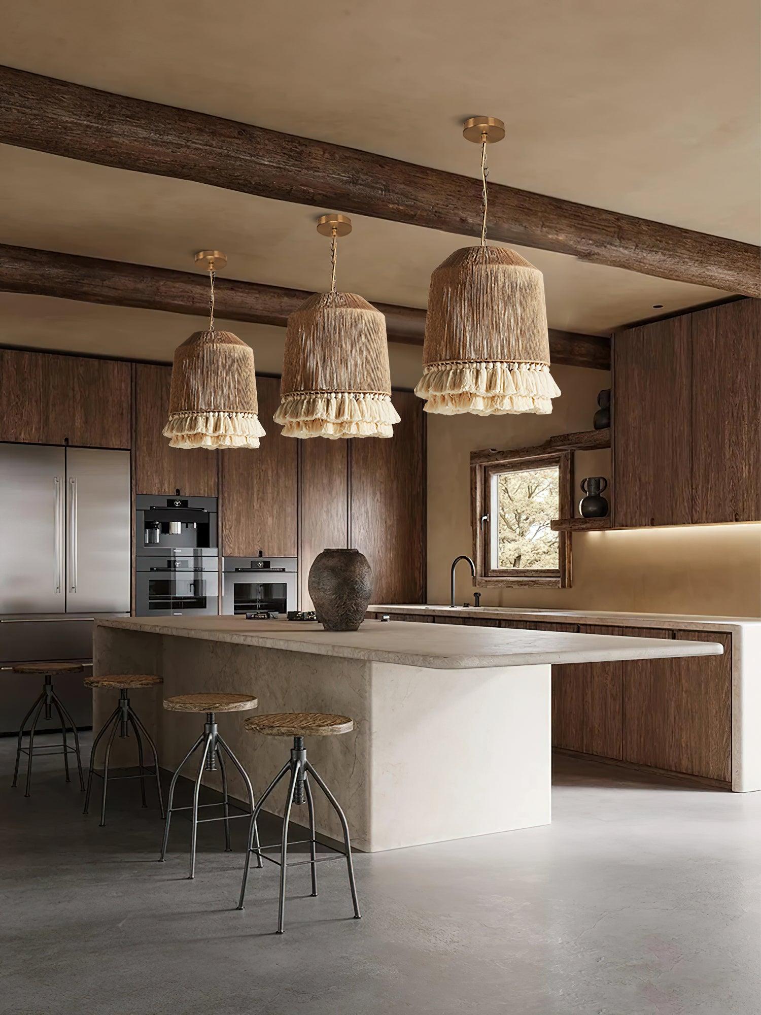 Lustra Pendant Lamp Cotton Tassels for Living Room-Neutral Decor
