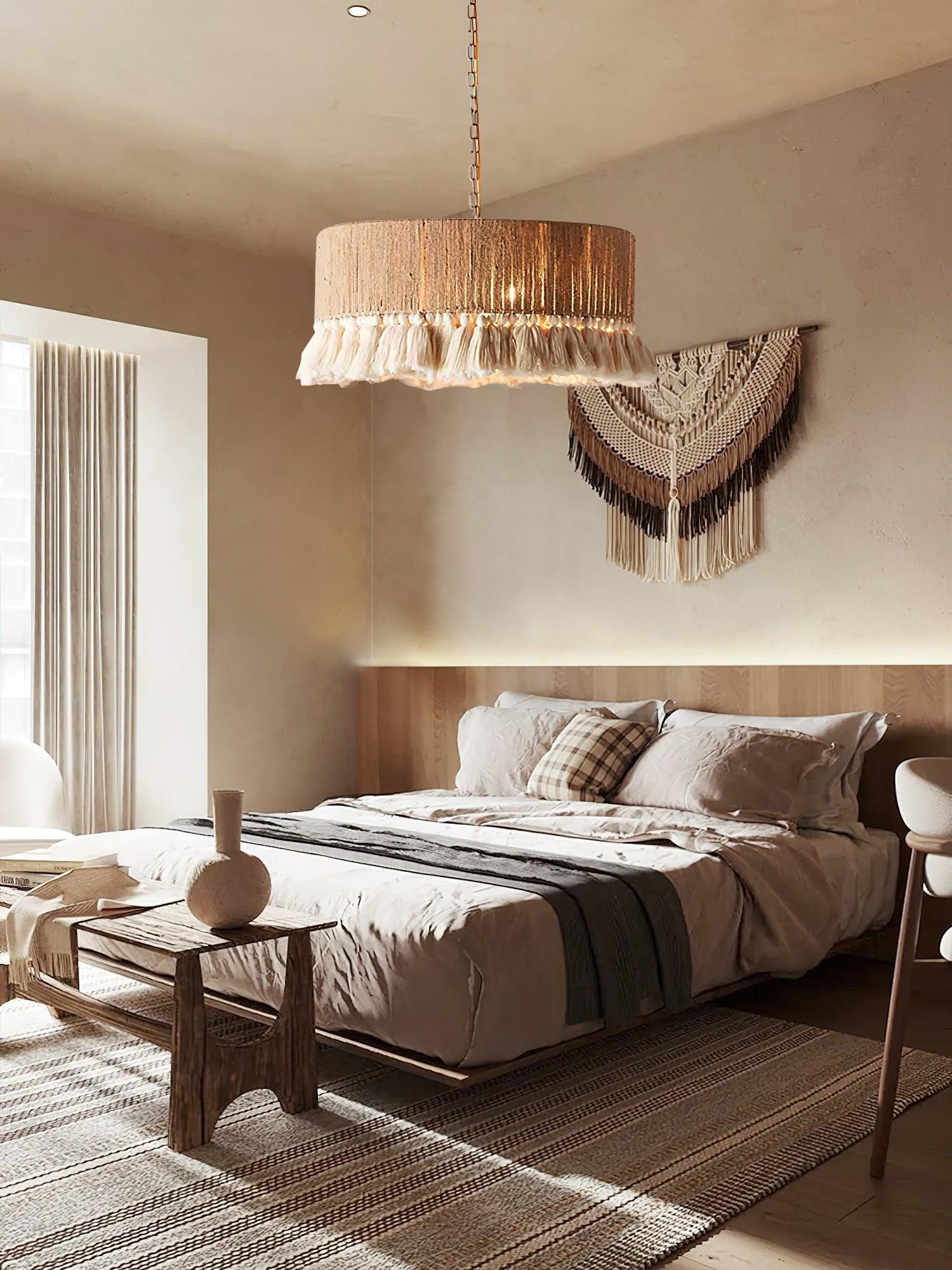 Lustra Pendant Lamp Cotton Tassels for Living Room-Neutral Decor