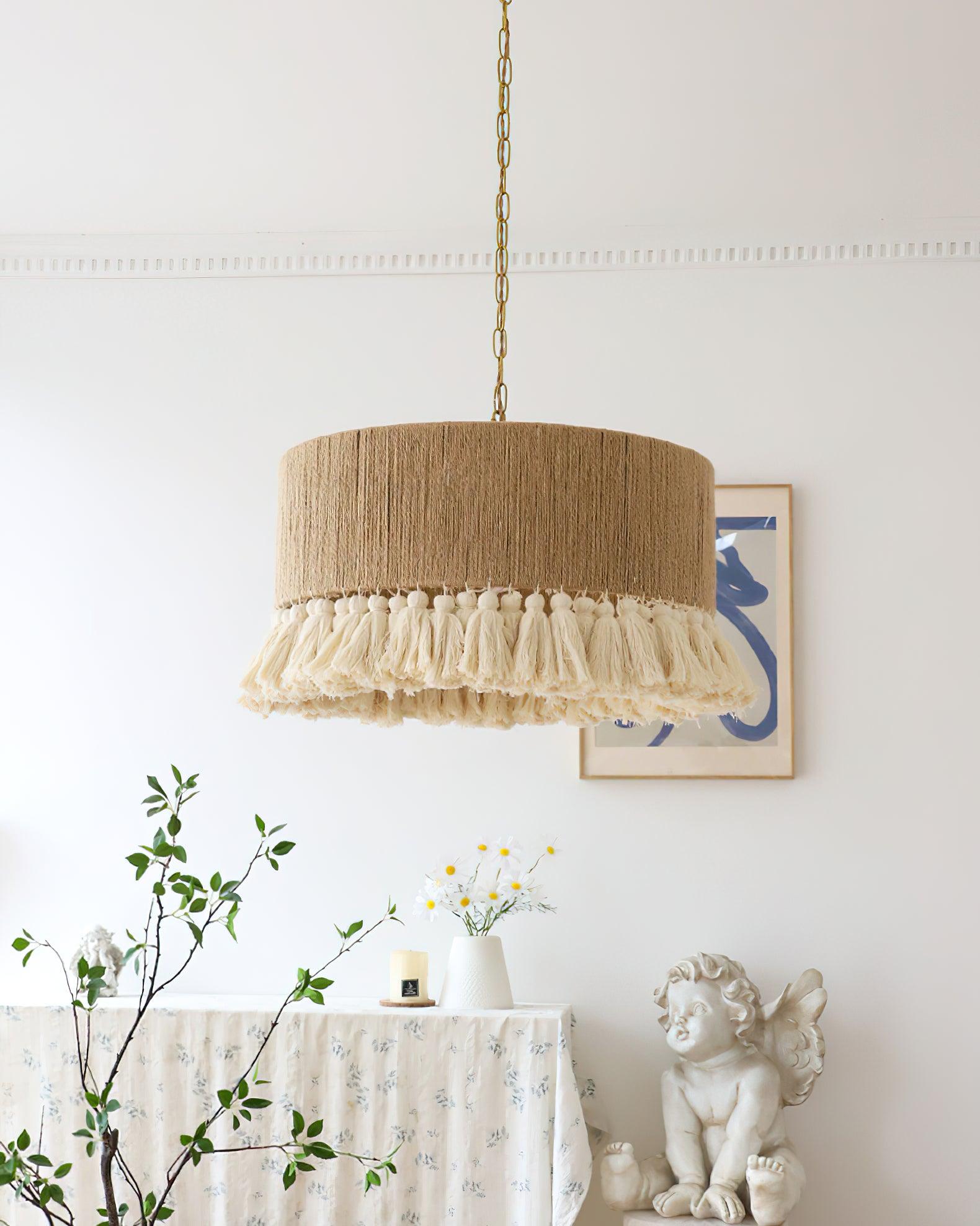 Lustra Pendant Lamp Cotton Tassels for Living Room-Neutral Decor
