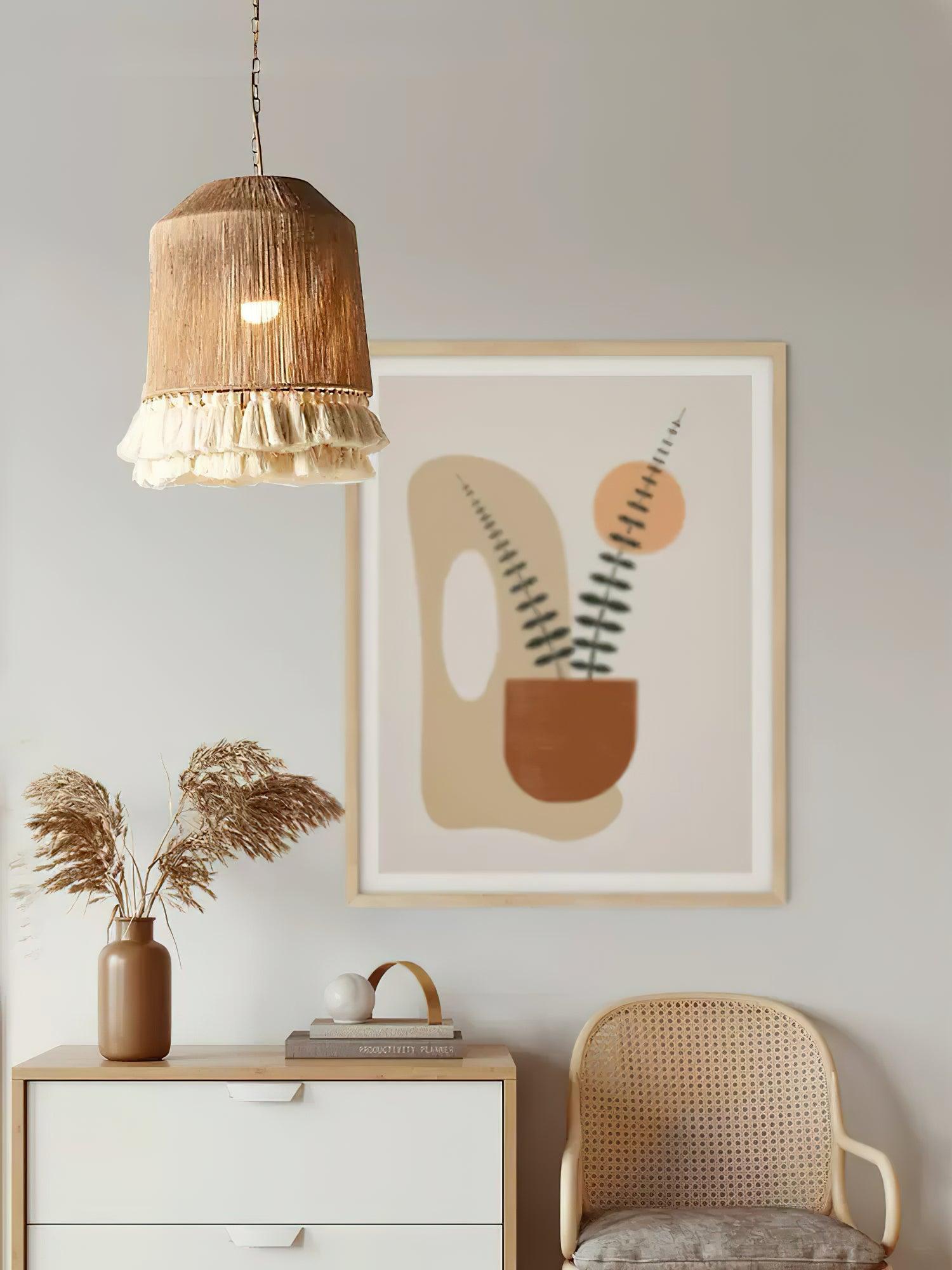 Lustra Pendant Lamp Cotton Tassels for Living Room-Neutral Decor