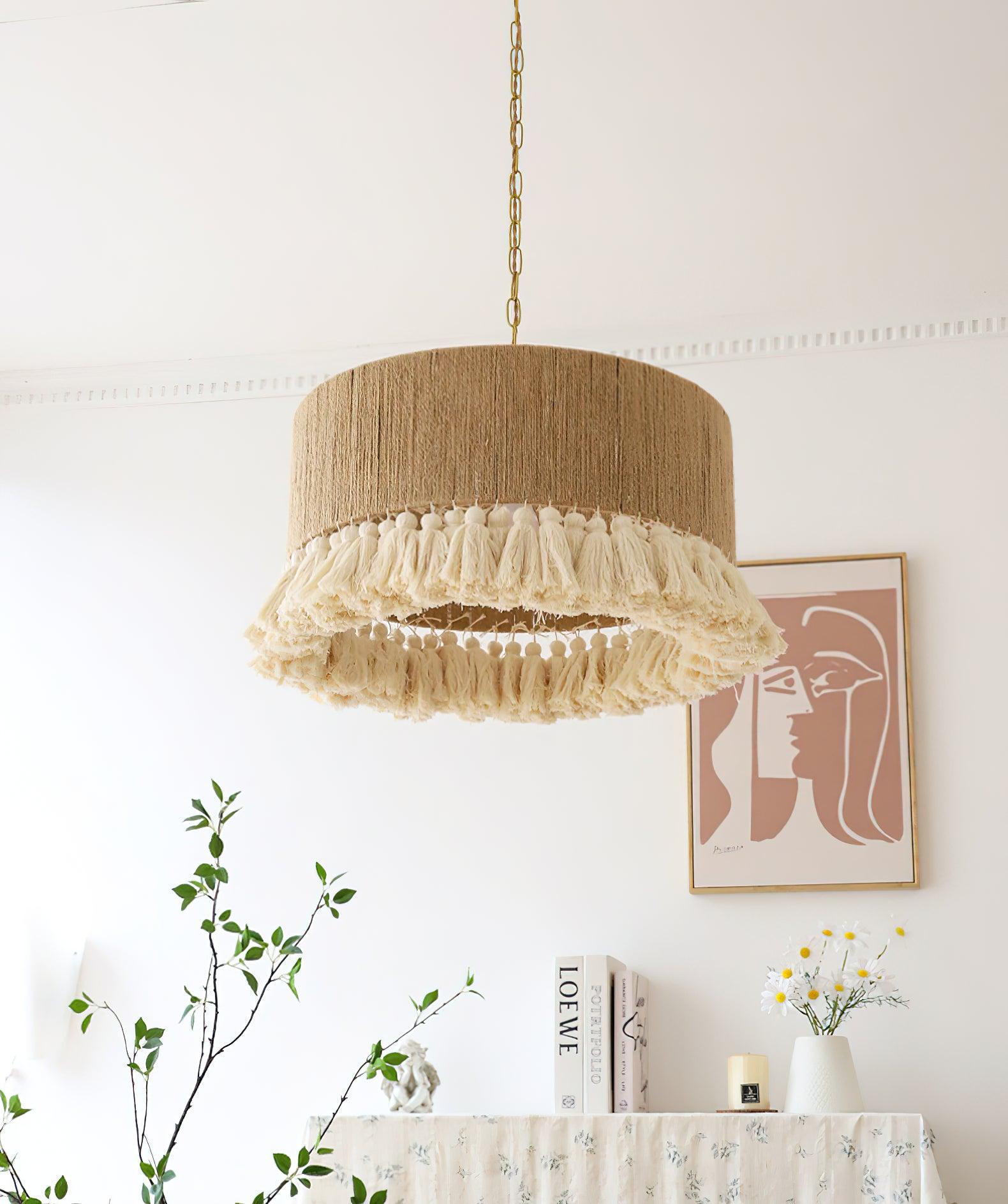 Lustra Pendant Lamp Cotton Tassels for Living Room-Neutral Decor