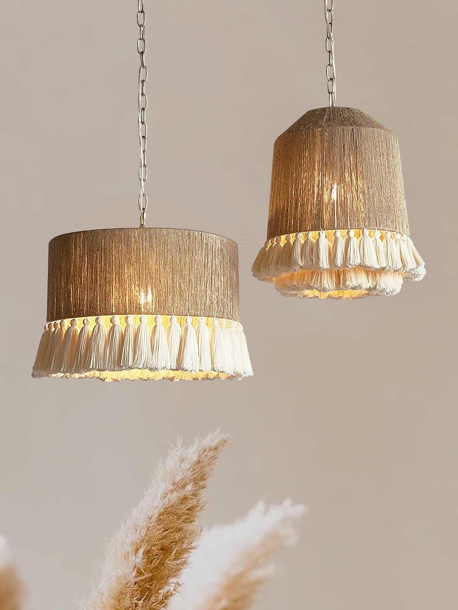 Lustra Pendant Lamp Cotton Tassels for Living Room-Neutral Decor