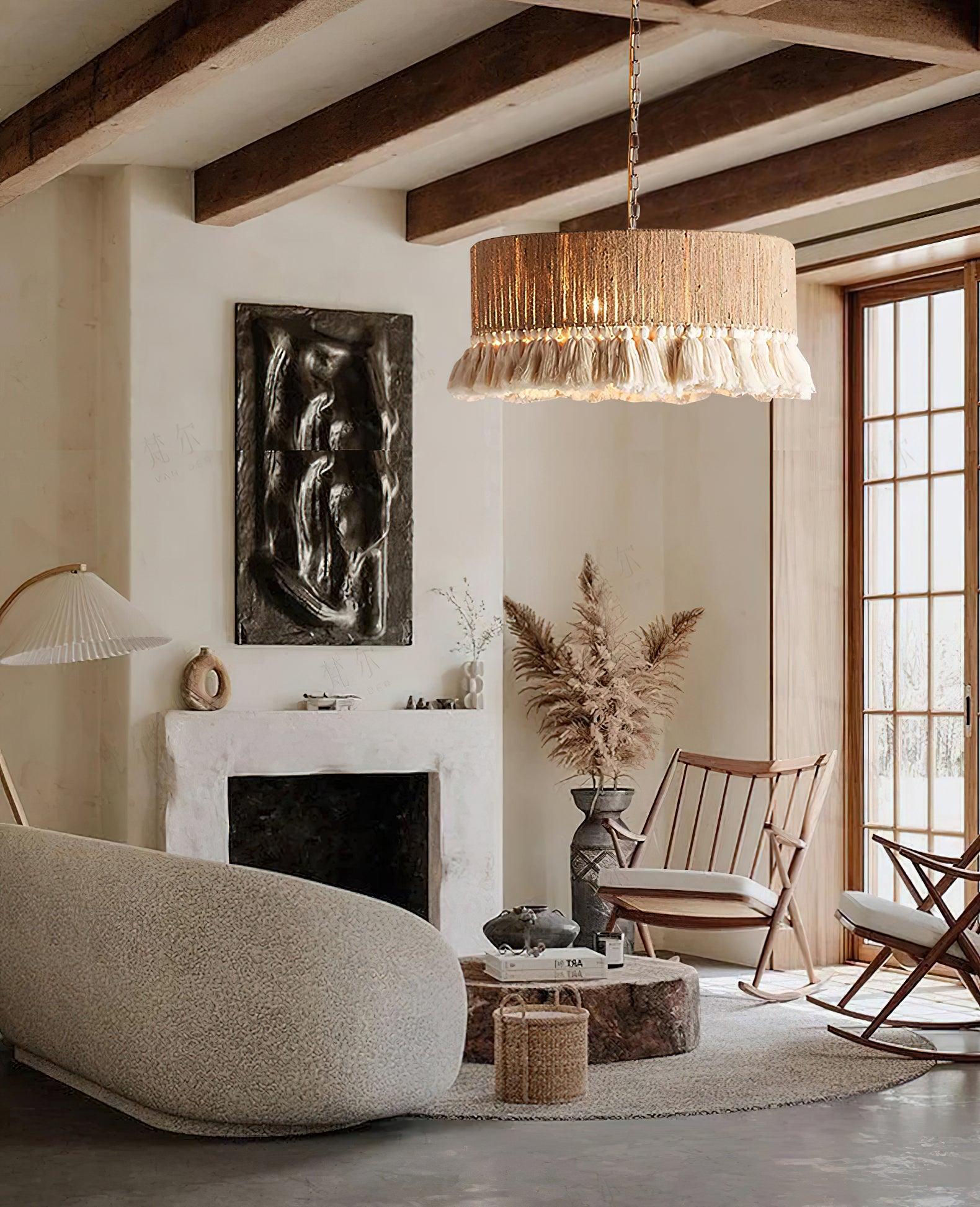 Lustra Pendant Lamp Cotton Tassels for Living Room-Neutral Decor