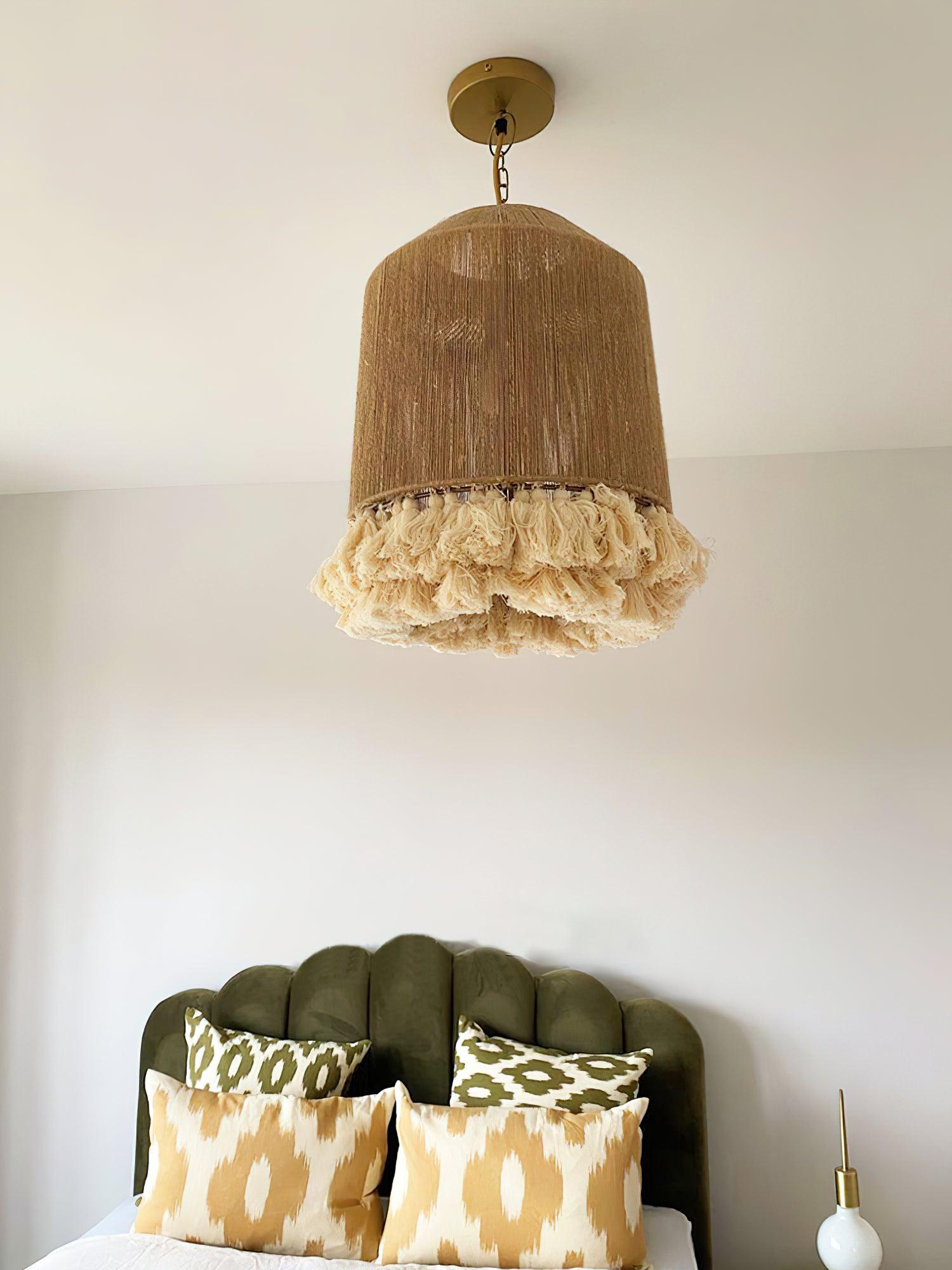 Lustra Pendant Lamp Cotton Tassels for Living Room-Neutral Decor