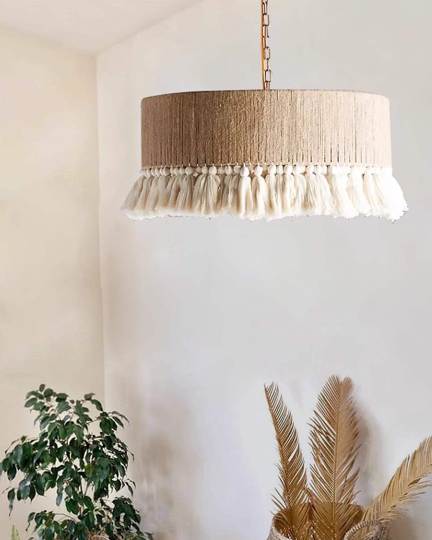 Lustra Pendant Lamp Cotton Tassels for Living Room-Neutral Decor