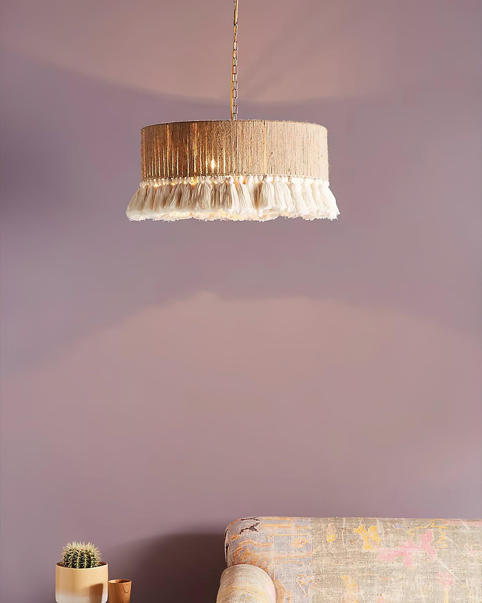 Lustra Pendant Lamp Cotton Tassels for Living Room-Neutral Decor