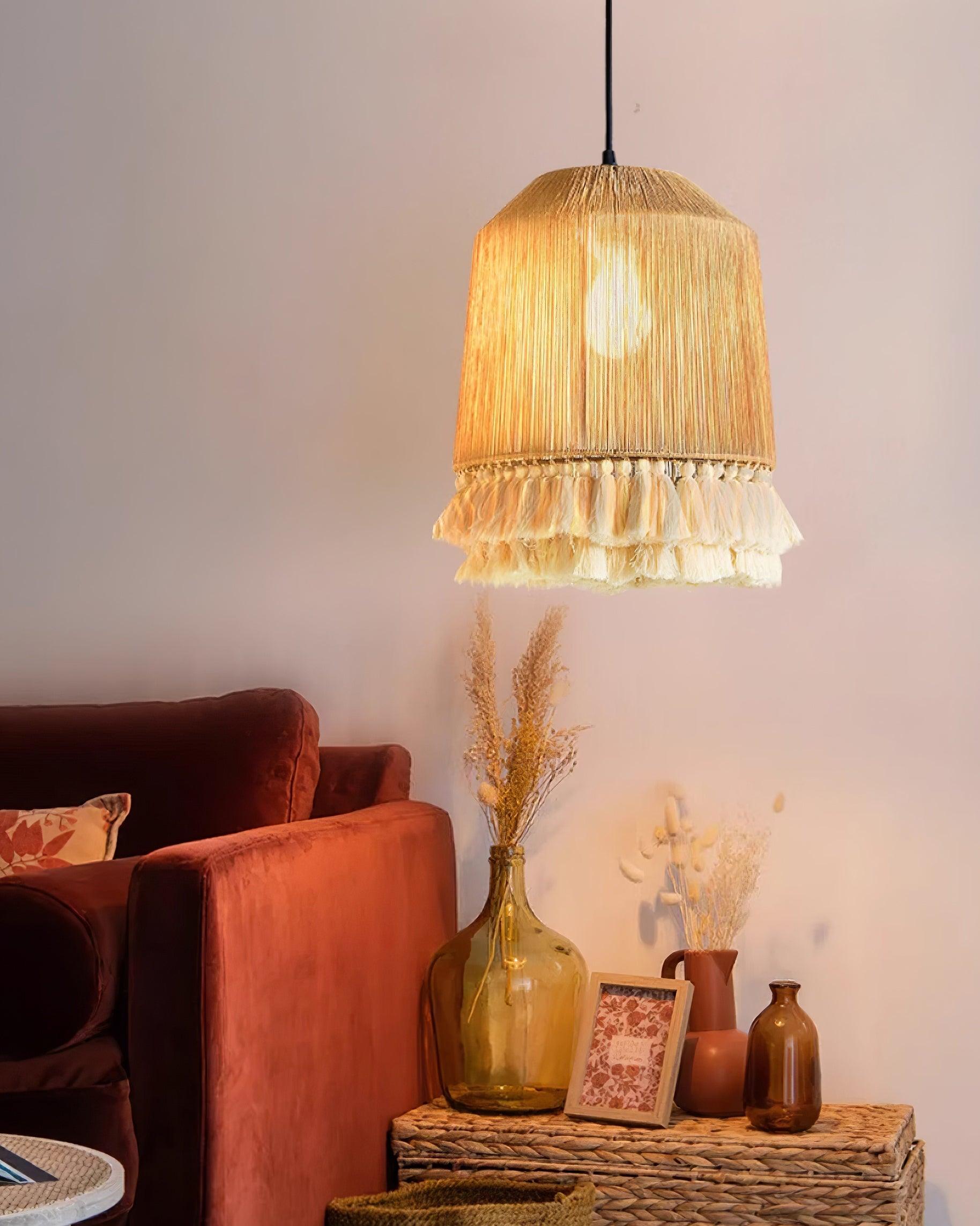 Lustra Pendant Lamp Cotton Tassels for Living Room-Neutral Decor
