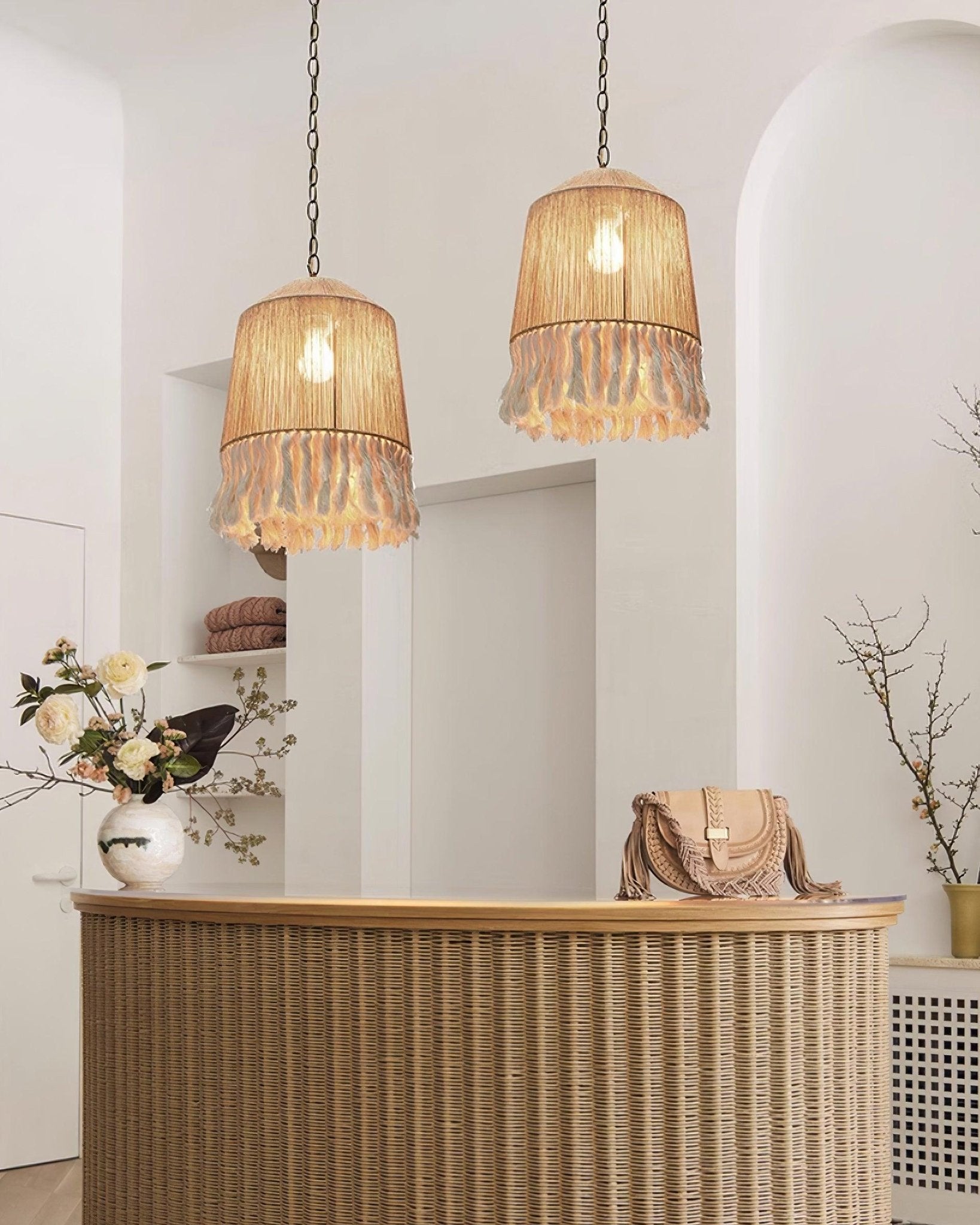 Lustra Pendant Lamp Cotton Tassels for Living Room-Neutral Decor