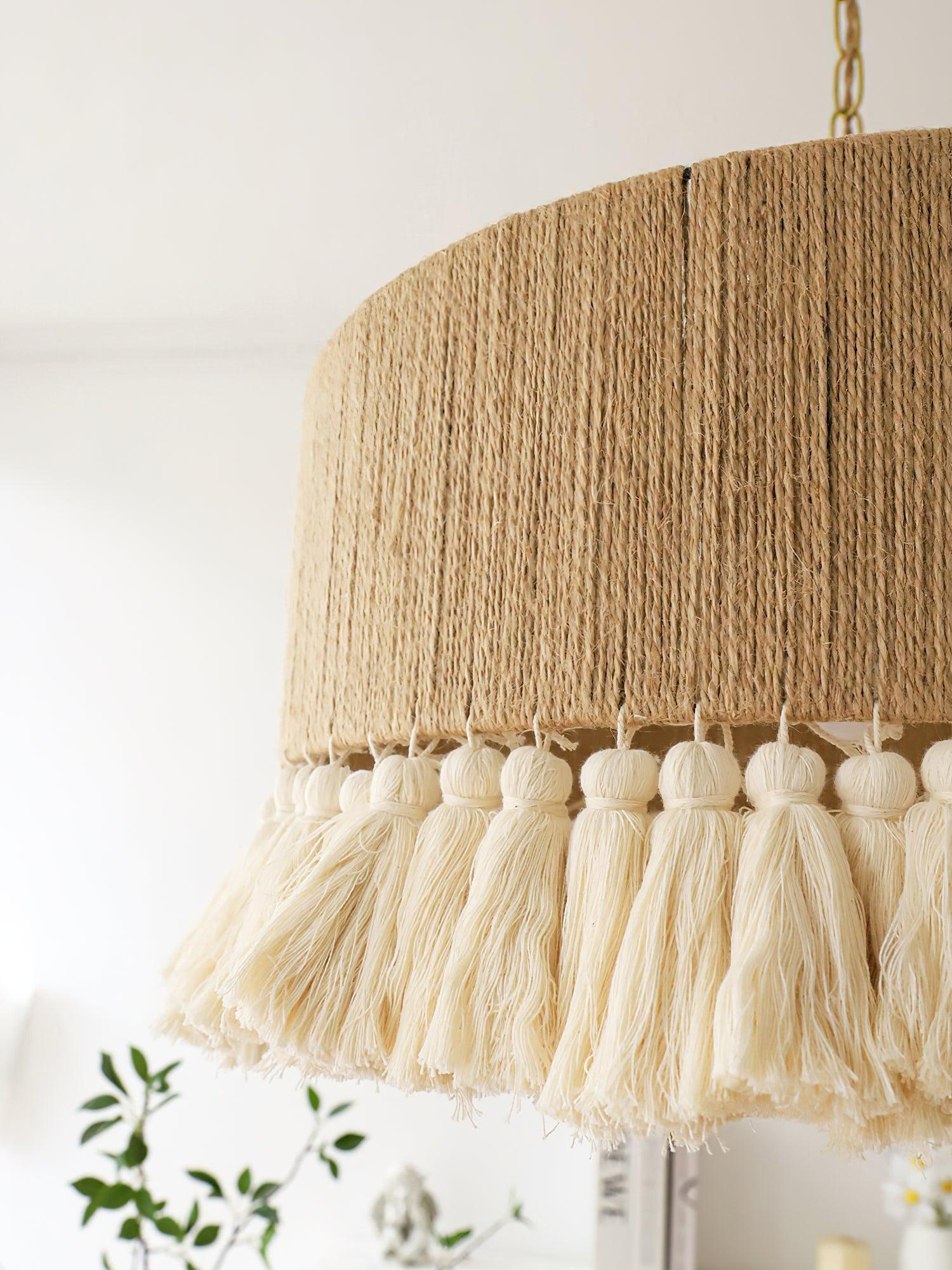 Lustra Pendant Lamp Cotton Tassels for Living Room-Neutral Decor