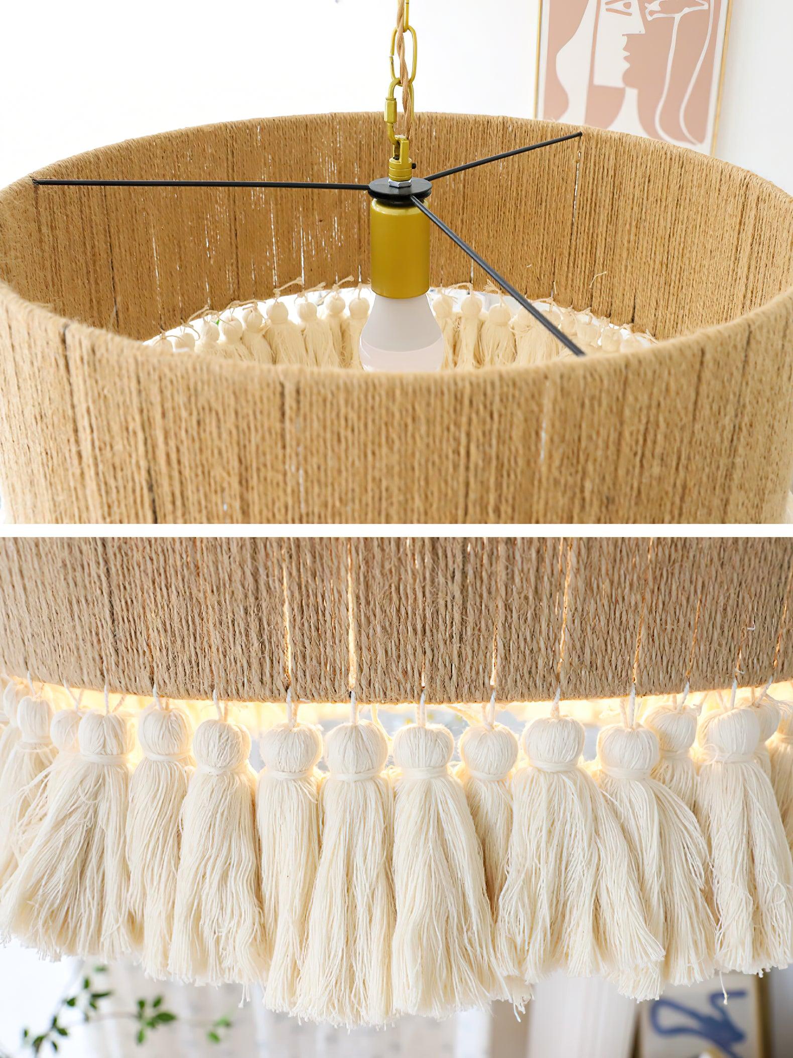Lustra Pendant Lamp Cotton Tassels for Living Room-Neutral Decor