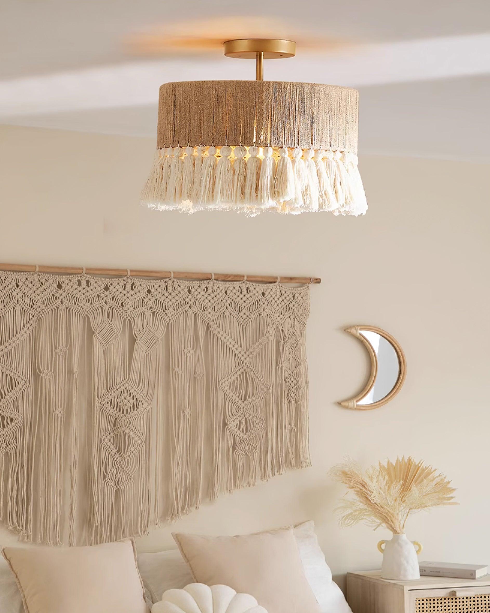 Pendant Lamp Cotton Yarn Shade Ruffled Fringe Boho Handmade