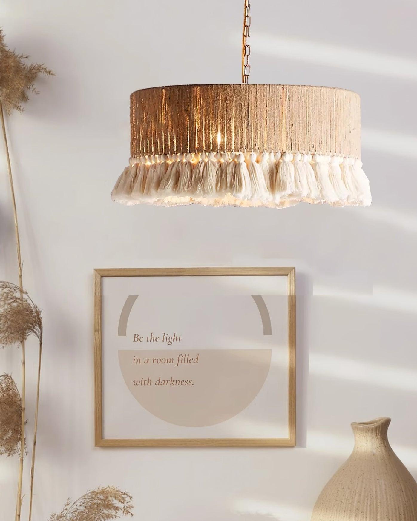Kaelin Pendant Lamp Cotton Yarn Ruffled Fringe Handmade-Neutral Decor