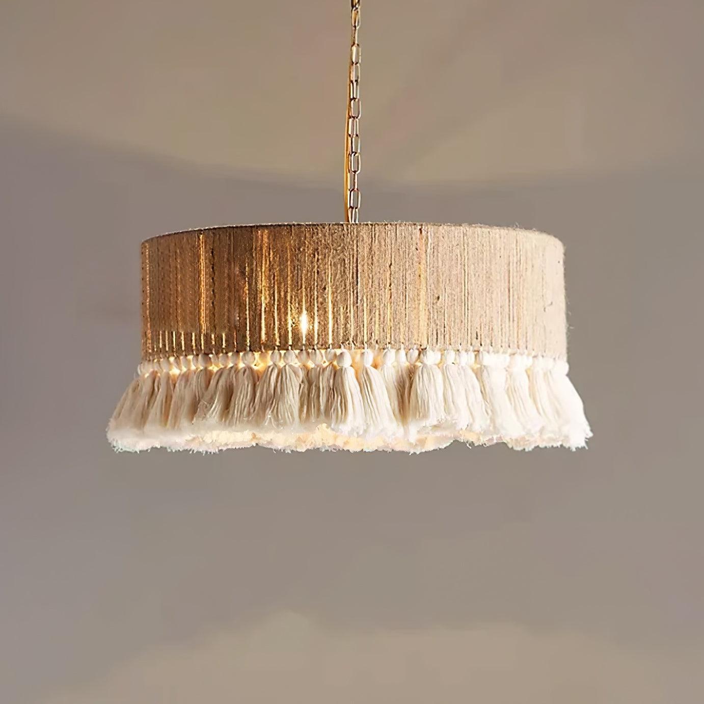 Pendant Lamp Cotton Yarn Shade Ruffled Fringe Boho Handmade