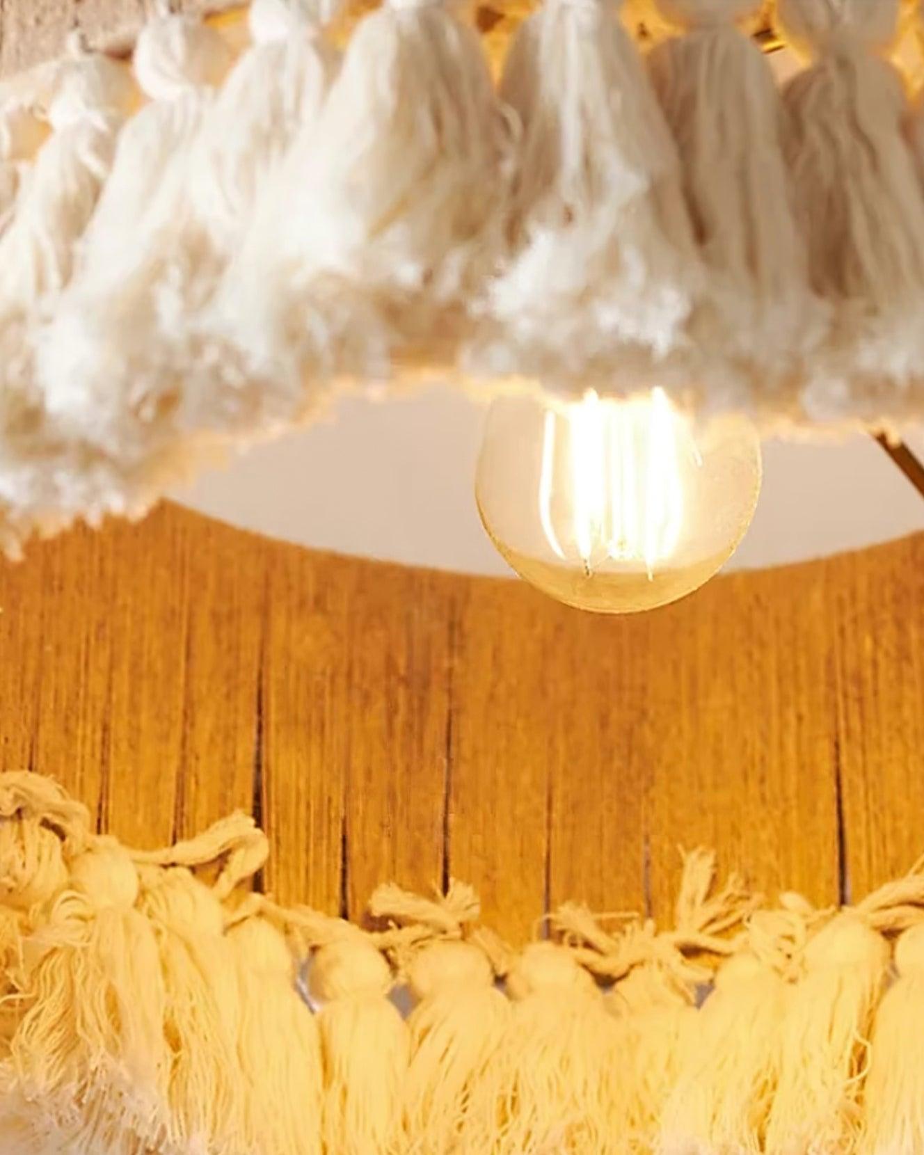 Kaelin Pendant Lamp Cotton Yarn Ruffled Fringe Handmade-Neutral Decor