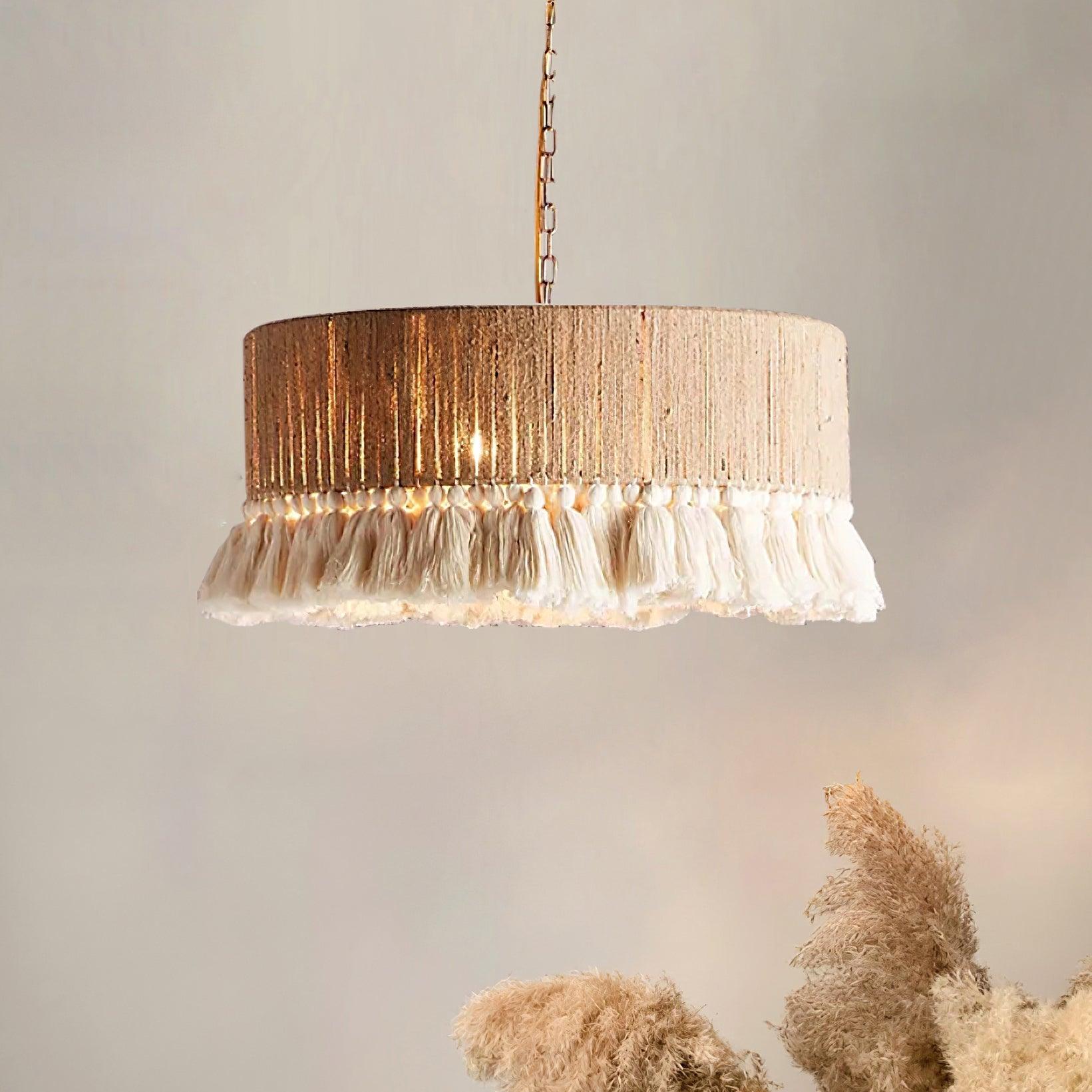 Kaelin Pendant Lamp Cotton Yarn Ruffled Fringe Handmade-Neutral Decor