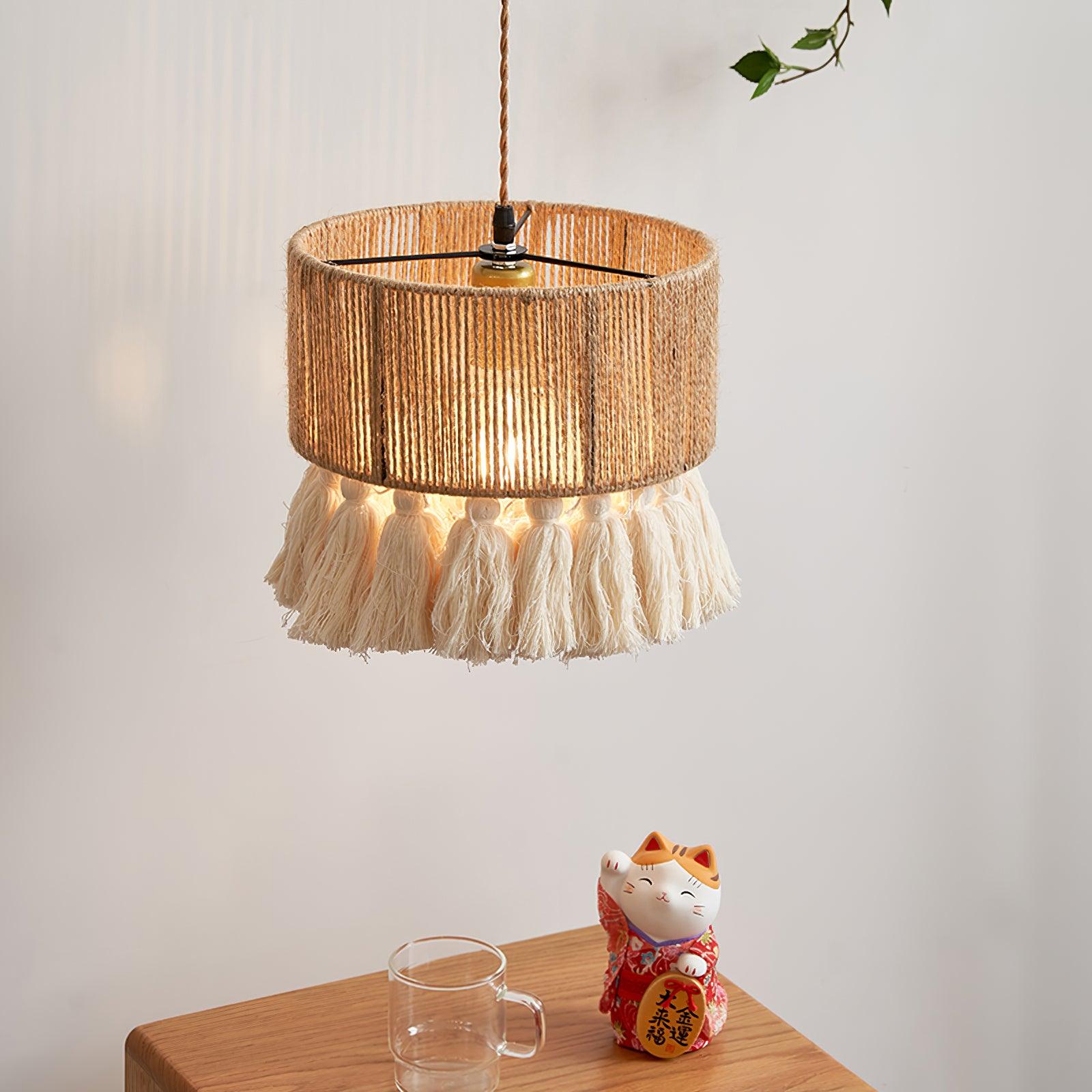 Pendant Lamp Cotton Yarn Shade Ruffled Fringe Boho Handmade