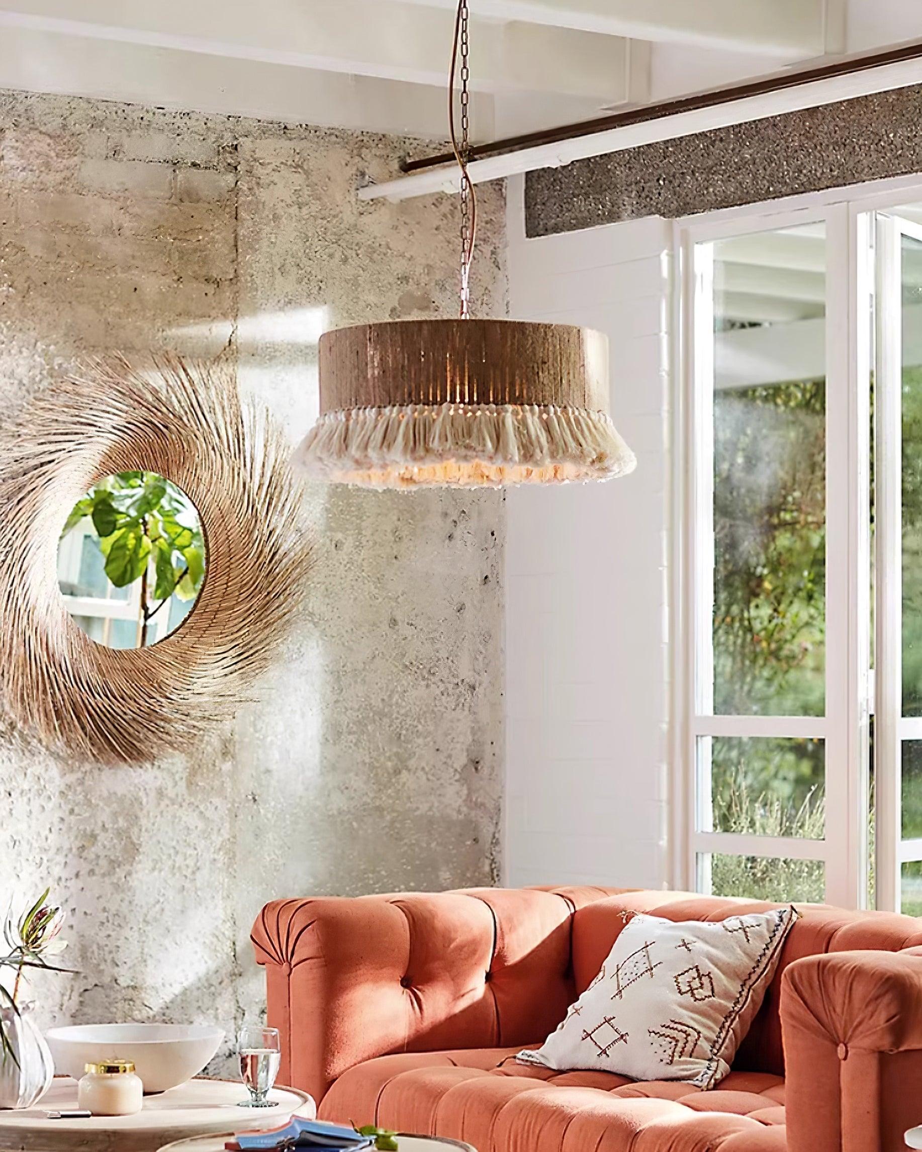 Pendant Lamp Cotton Yarn Shade Ruffled Fringe Boho Handmade