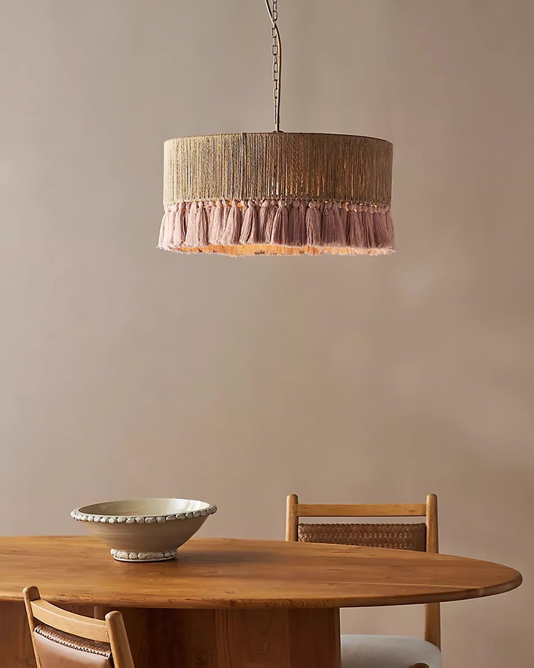 Pendant Lamp Cotton Yarn Shade Ruffled Fringe Boho Handmade