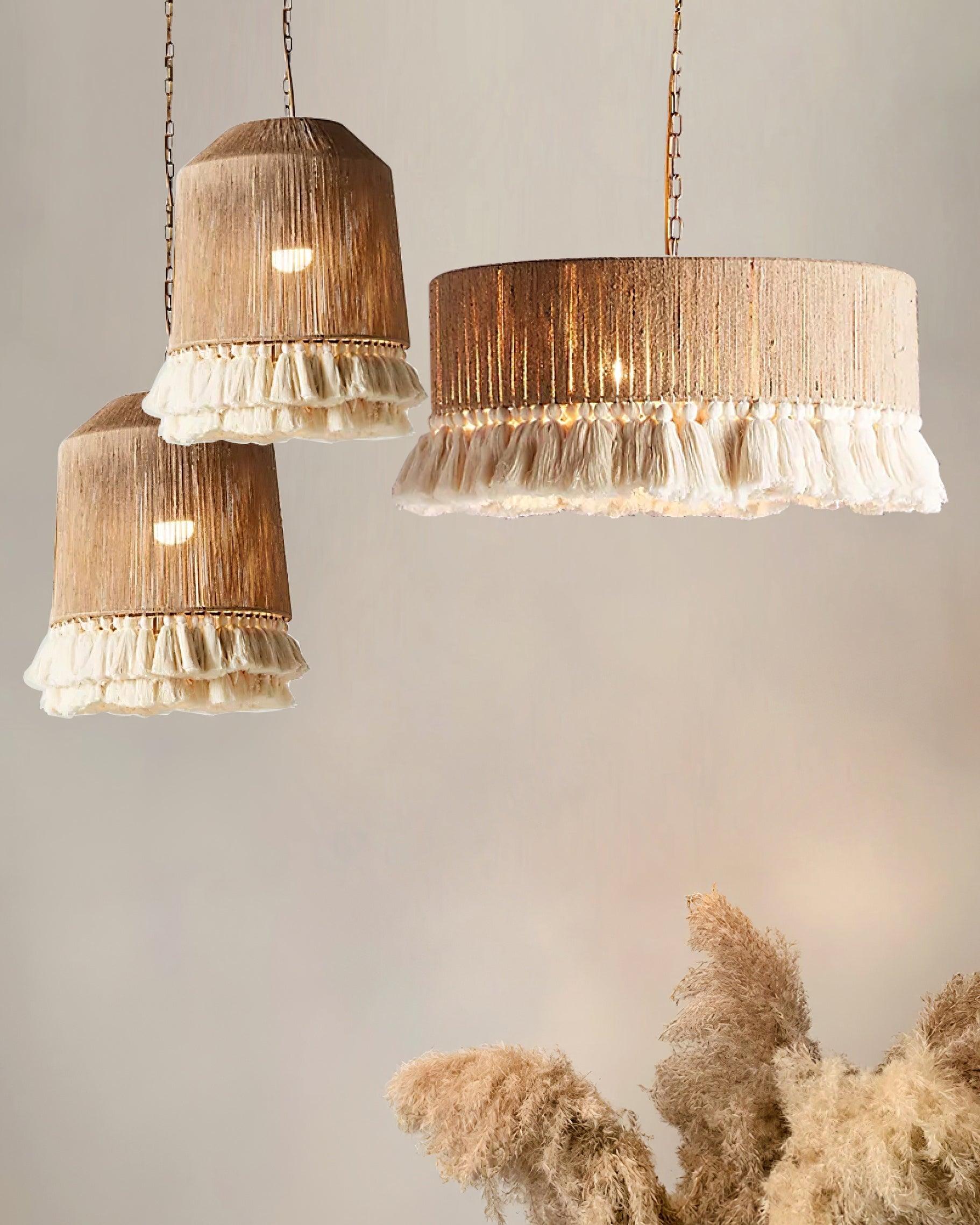 Kaelin Pendant Lamp Cotton Yarn Ruffled Fringe Handmade-Neutral Decor