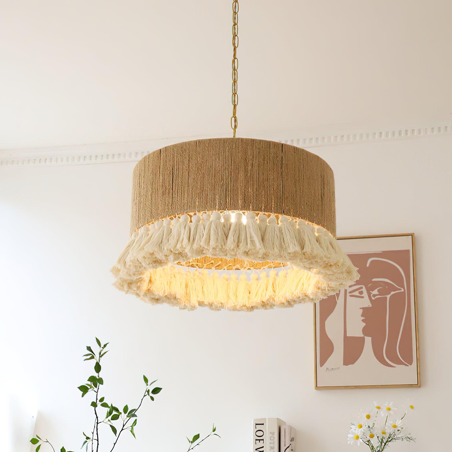 Lustra Pendant Lamp Cotton Tassels for Living Room-Neutral Decor