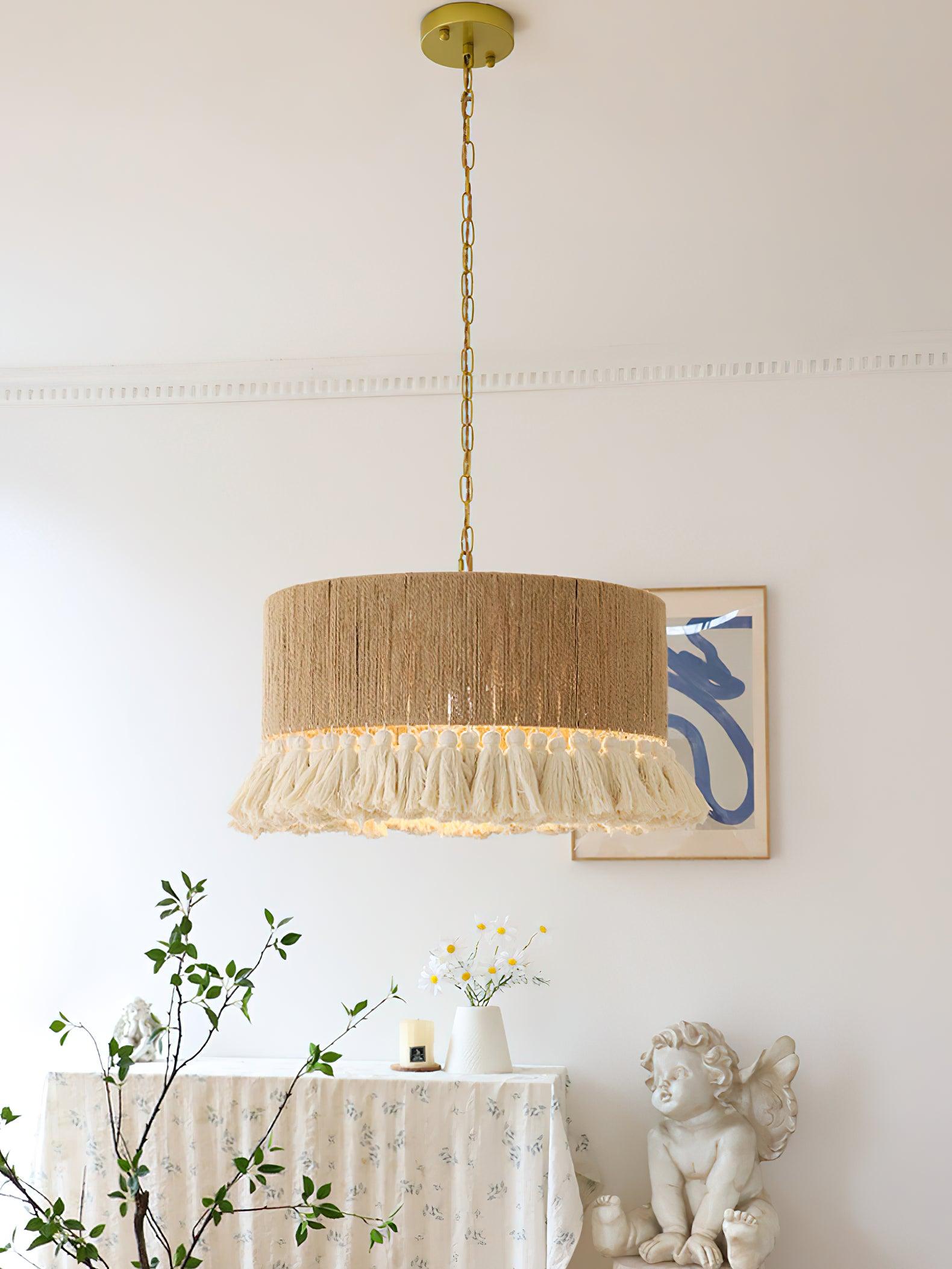Lustra Pendant Lamp Cotton Tassels for Living Room-Neutral Decor