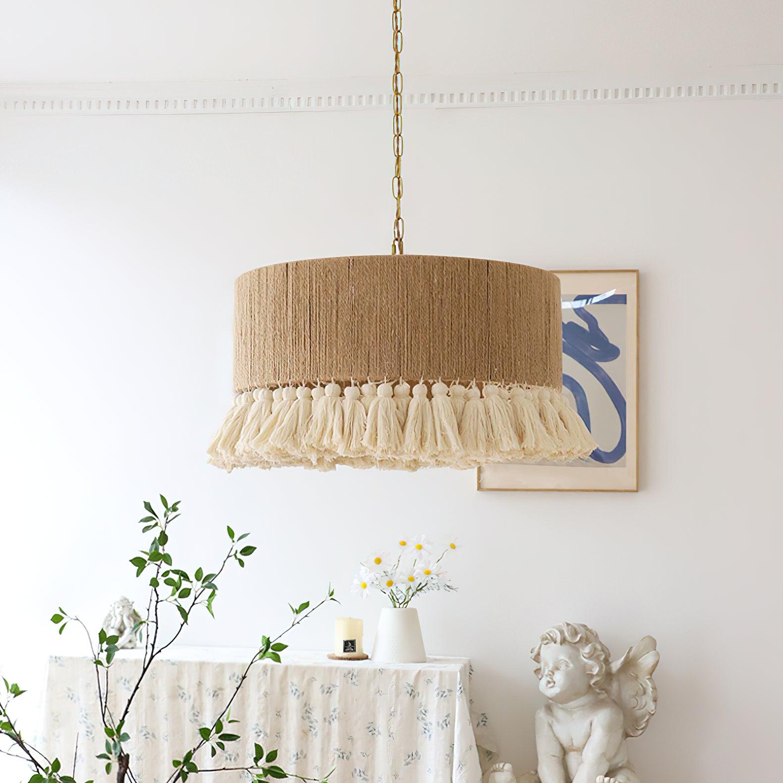 Lustra Pendant Lamp Cotton Tassels for Living Room-Neutral Decor