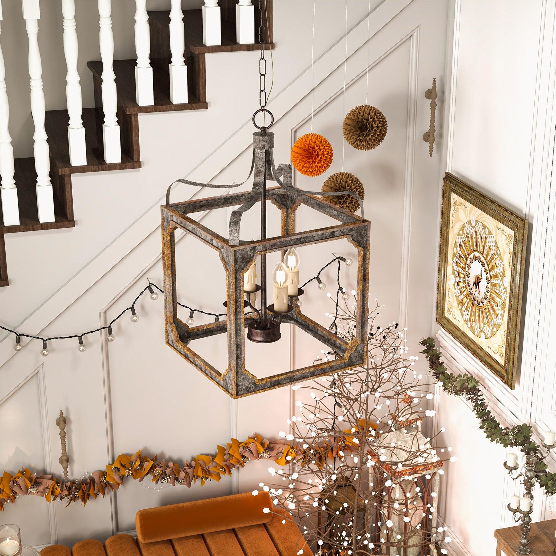 Lustra Chandelier Rustic Cube Vintage Frame-Neutral Decor
