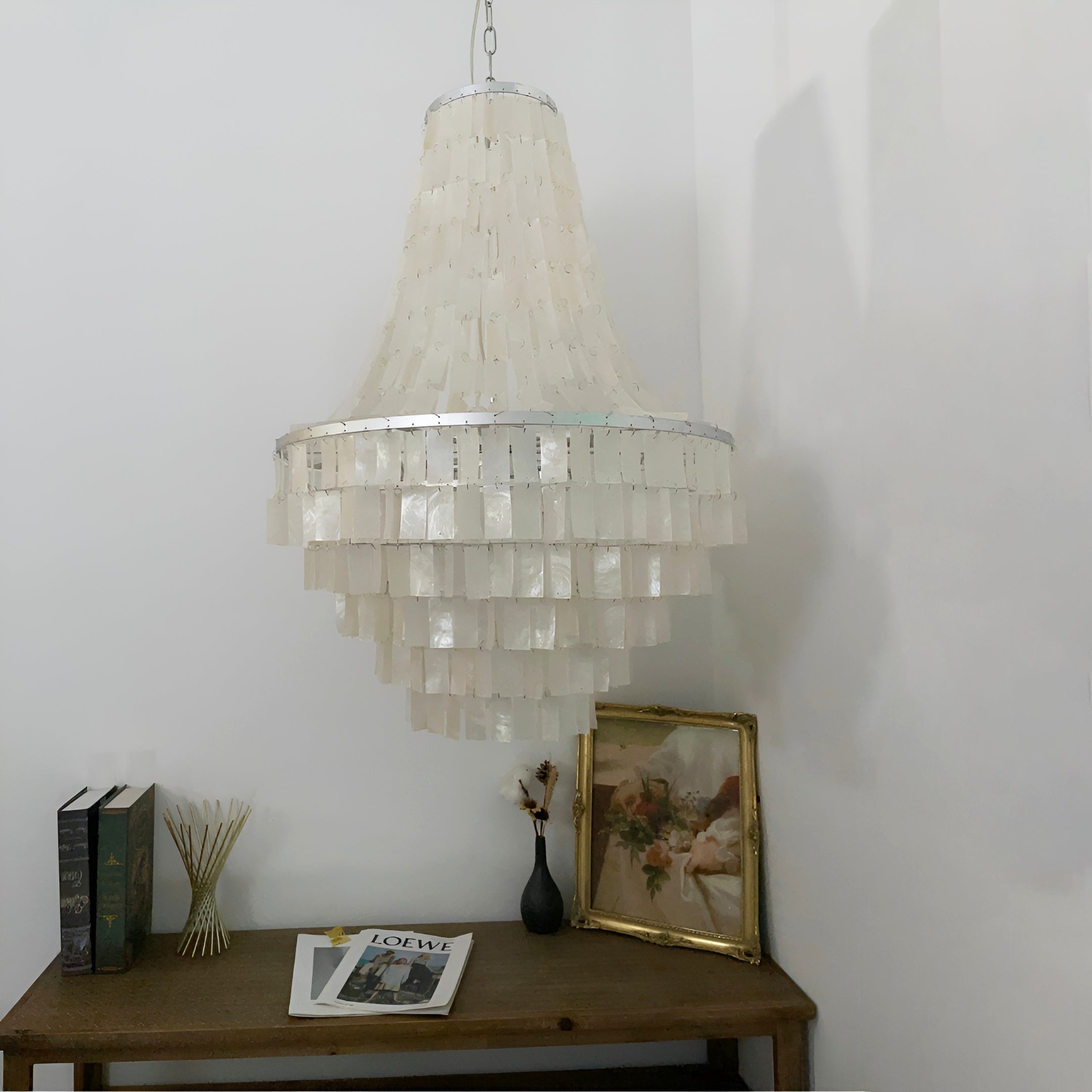 Aurora Chandelier Boho Shell Tiered-Neutral Decor