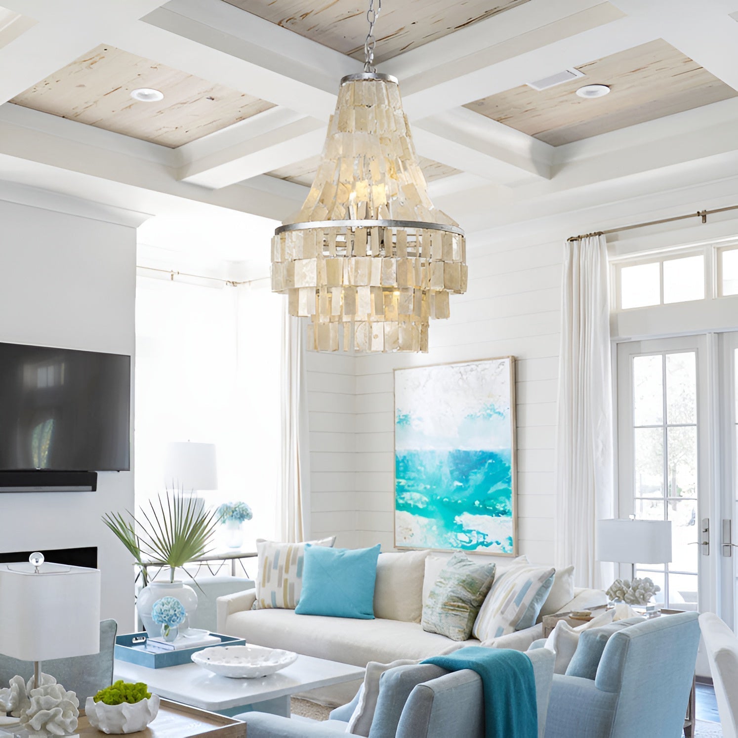 Aurora Chandelier Boho Shell Tiered-Neutral Decor