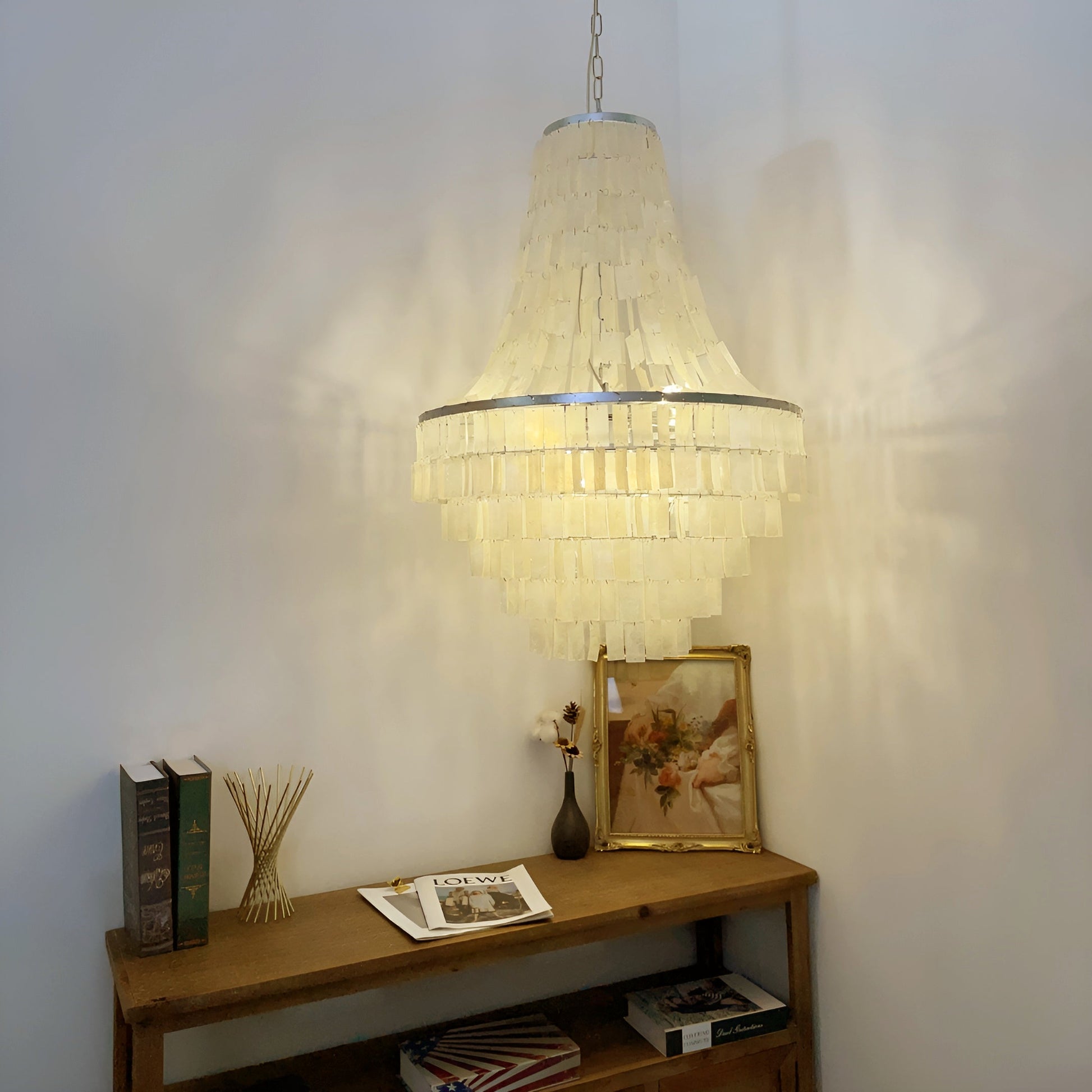 Aurora Chandelier Boho Shell Tiered-Neutral Decor