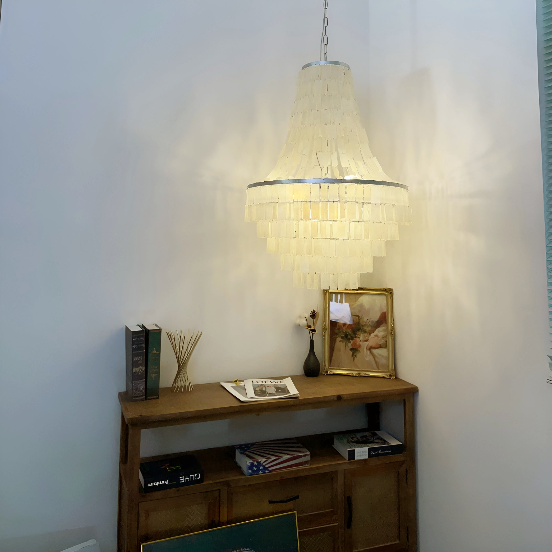 Aurora Chandelier Boho Shell Tiered-Neutral Decor