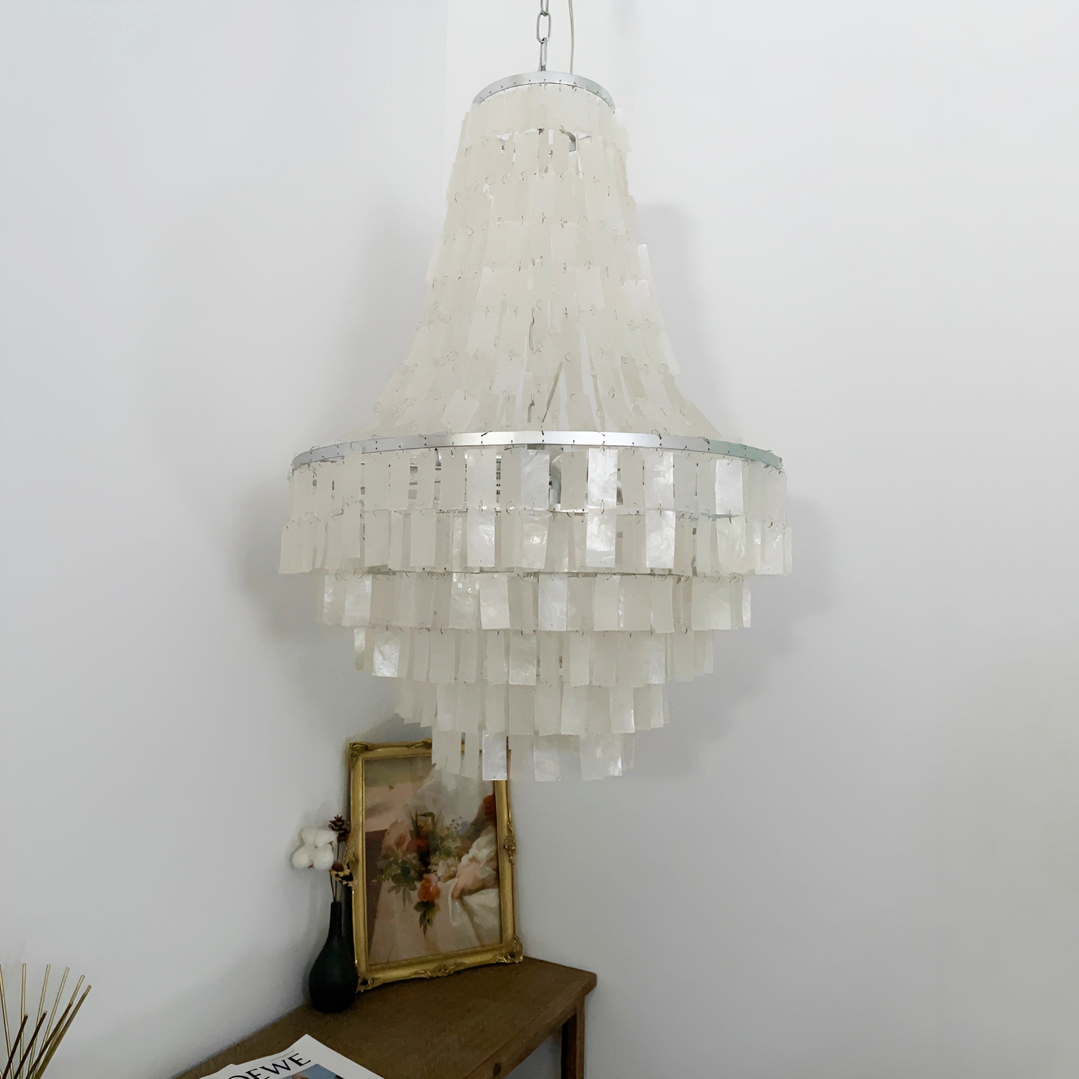 Aurora Chandelier Boho Shell Tiered-Neutral Decor