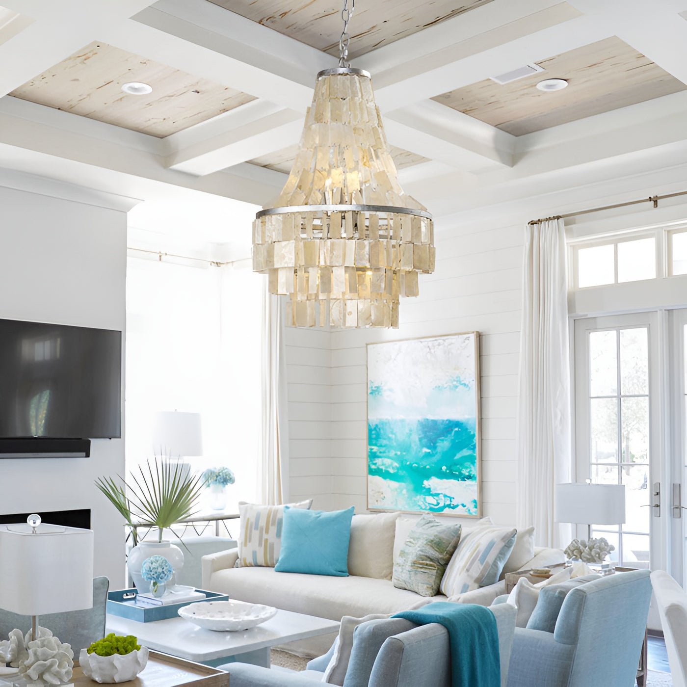 Aurora Chandelier Boho Shell Tiered-Neutral Decor