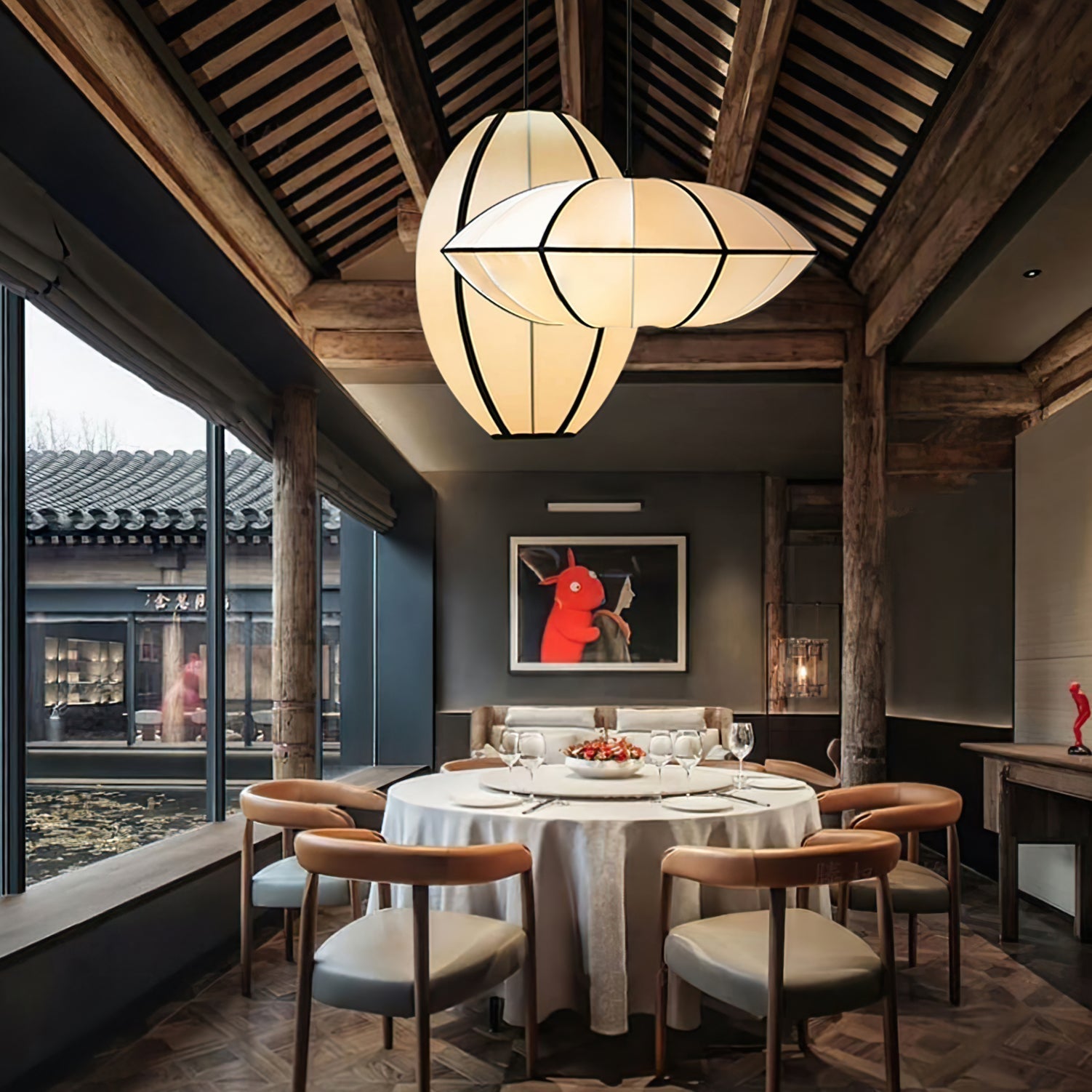 Inez Fabric Futuristic Pendant Lamp-Neutral Decor