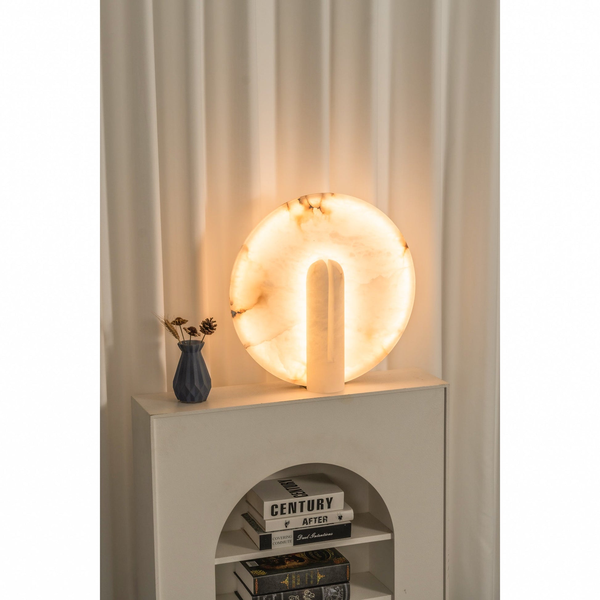 Full view of the lamp including its power cord.