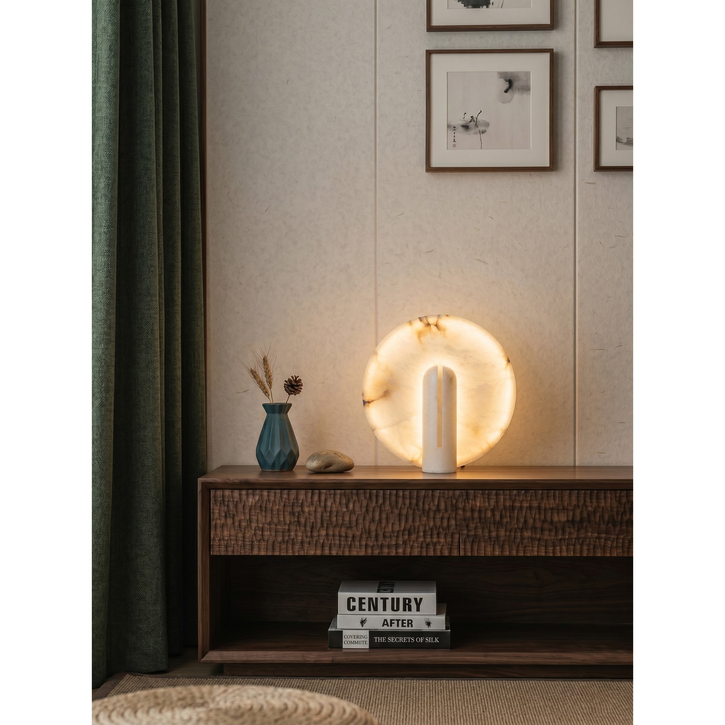 The lamp shown in a minimalist living room setting.