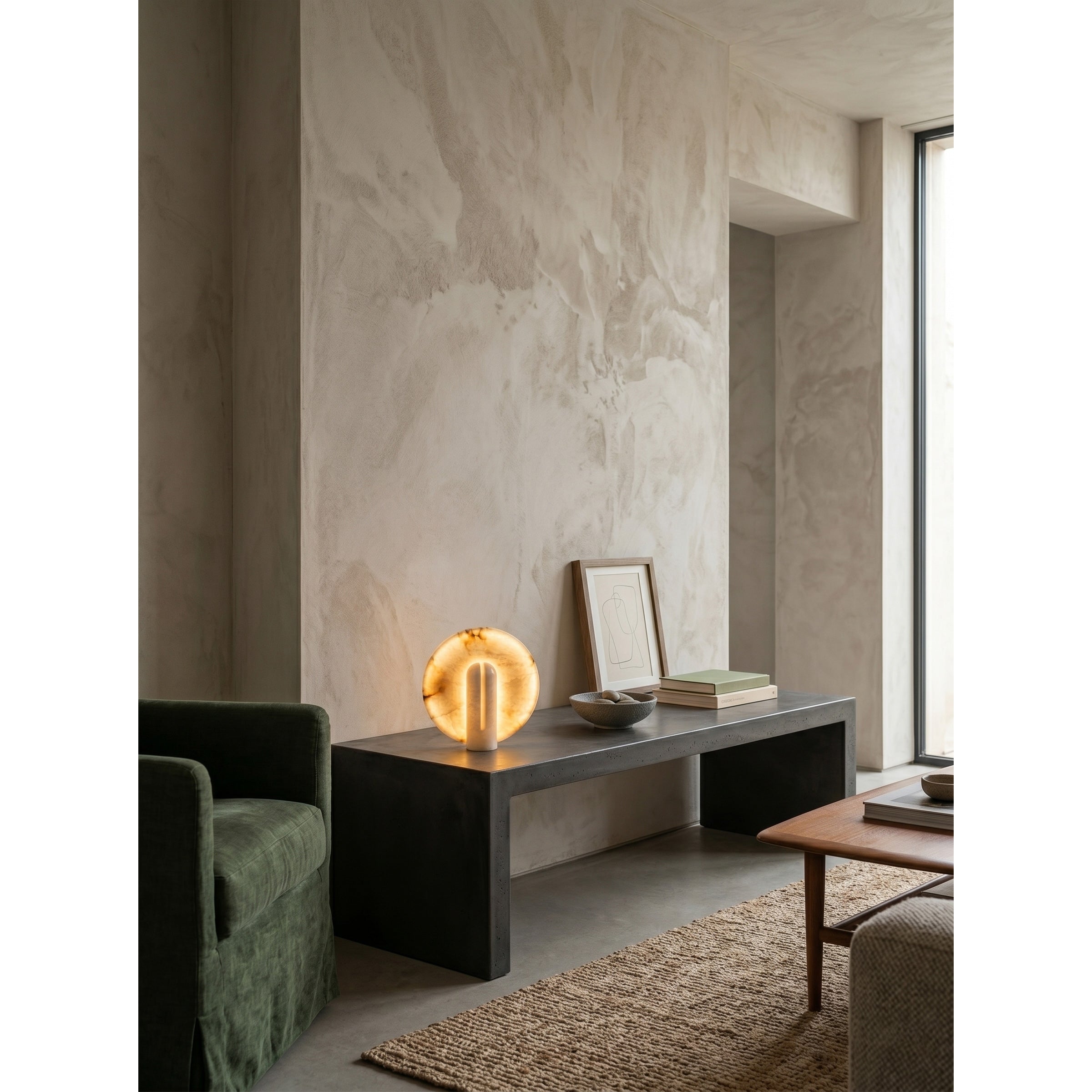 Side profile of the Bonnie Alabaster Table Lamp.