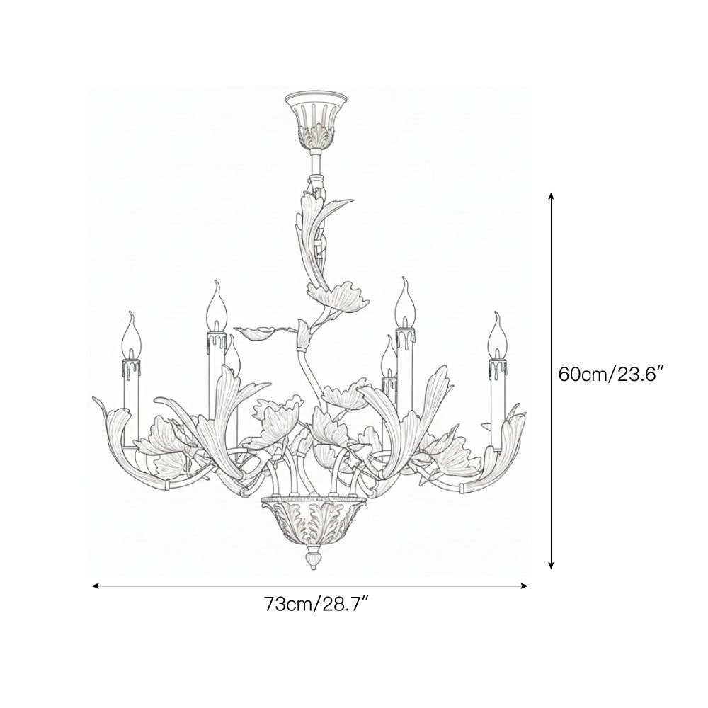 The 6-head Borgia Brass Chandelier shown against a plain background.