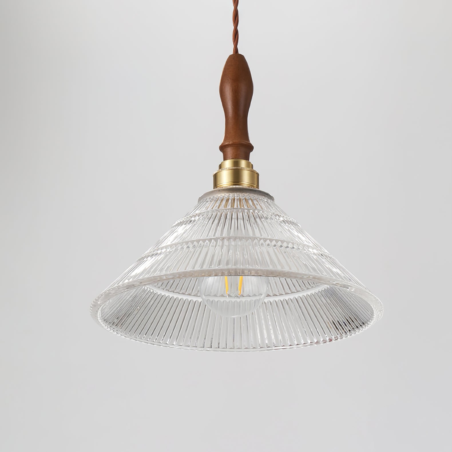 Arcara Vintage Ripple Glass Wood Pendant Lamp-Neutral Decor