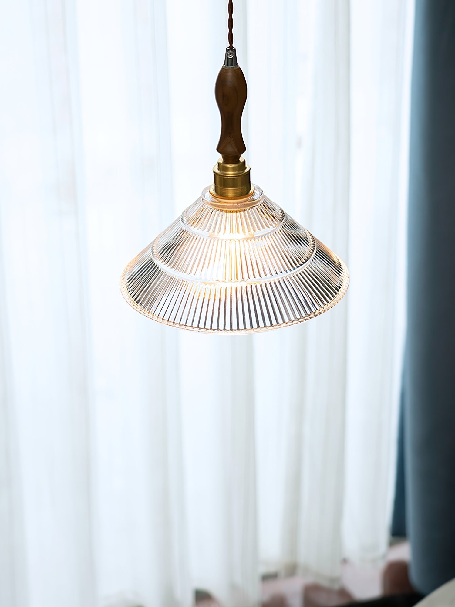 Arcara Vintage Ripple Glass Wood Pendant Lamp-Neutral Decor