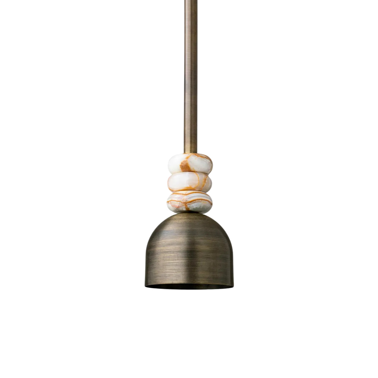 Boston Pendant Lamp with an antique brass shade and white marble body.