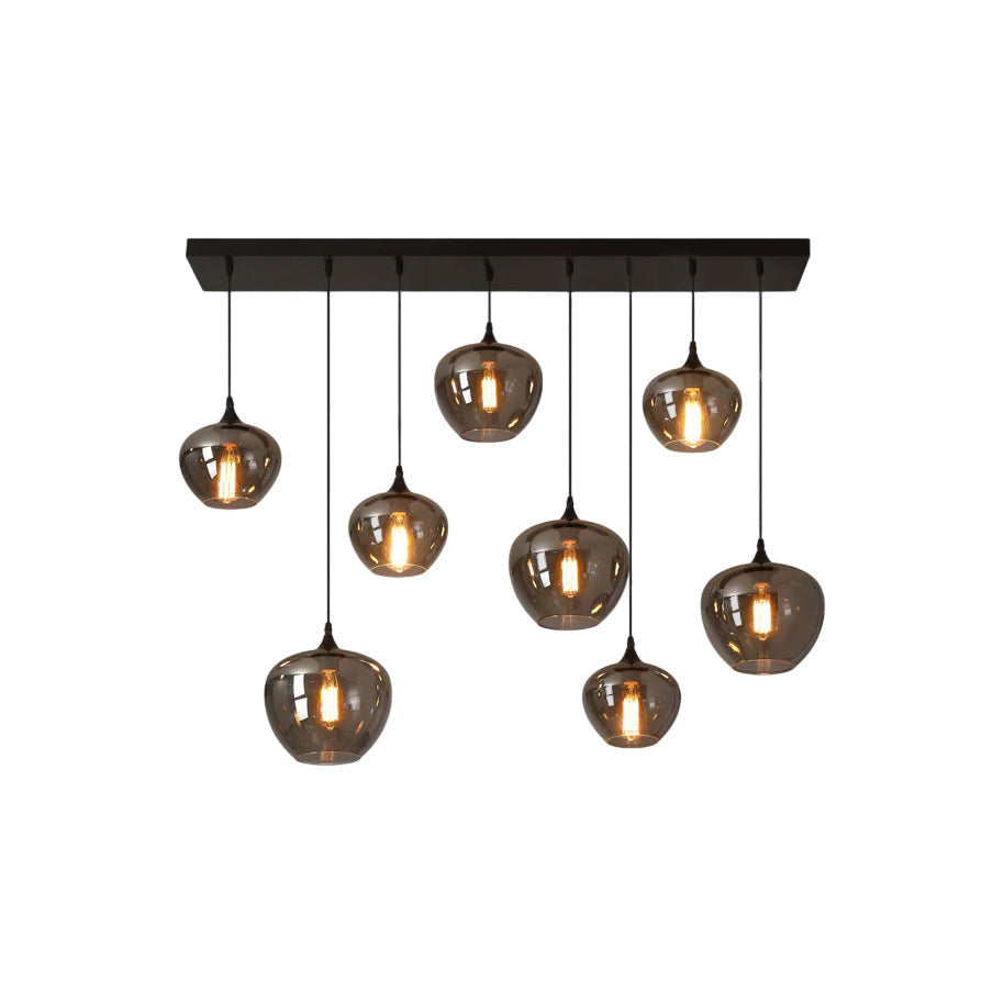 Bottle Glass Pendant Lamp with a black body and smoky gray shade.