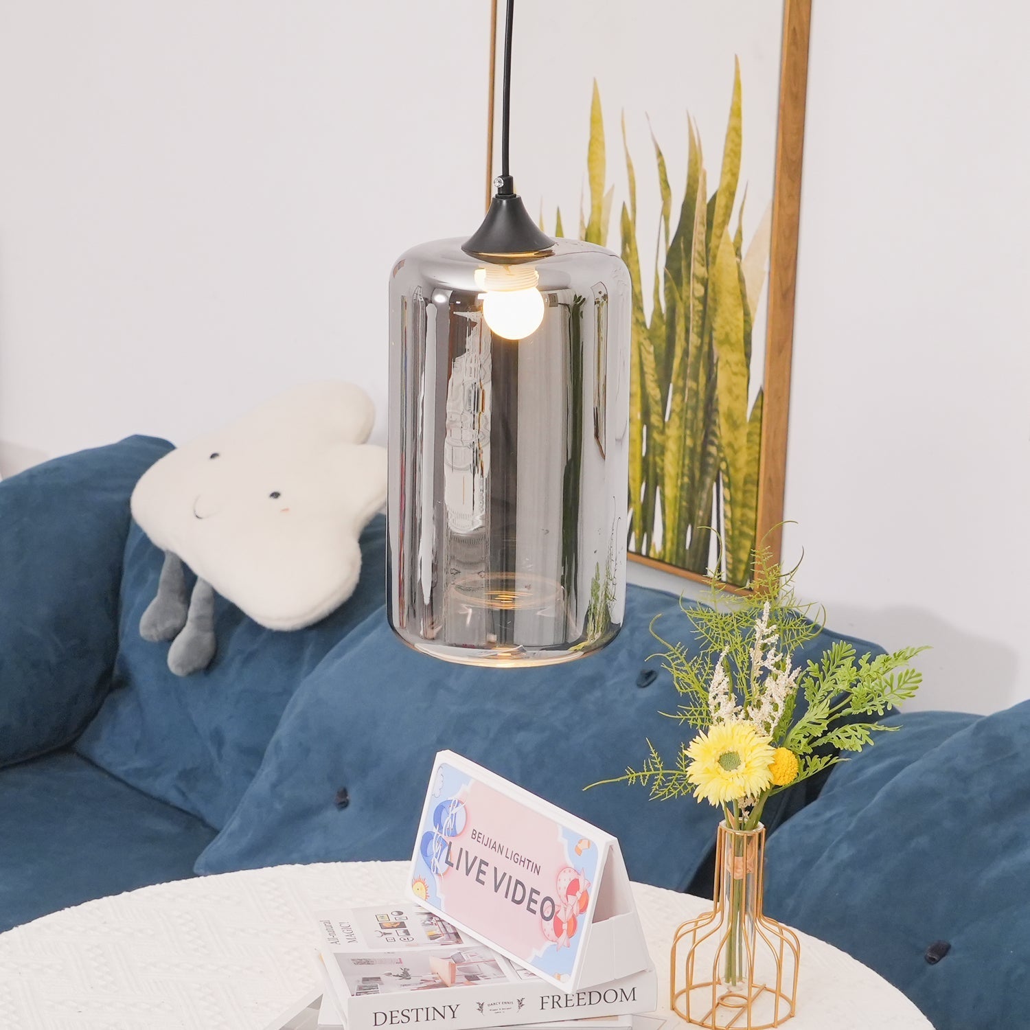 Mirelia Glass Industrial Pendant Light-Neutral Decor