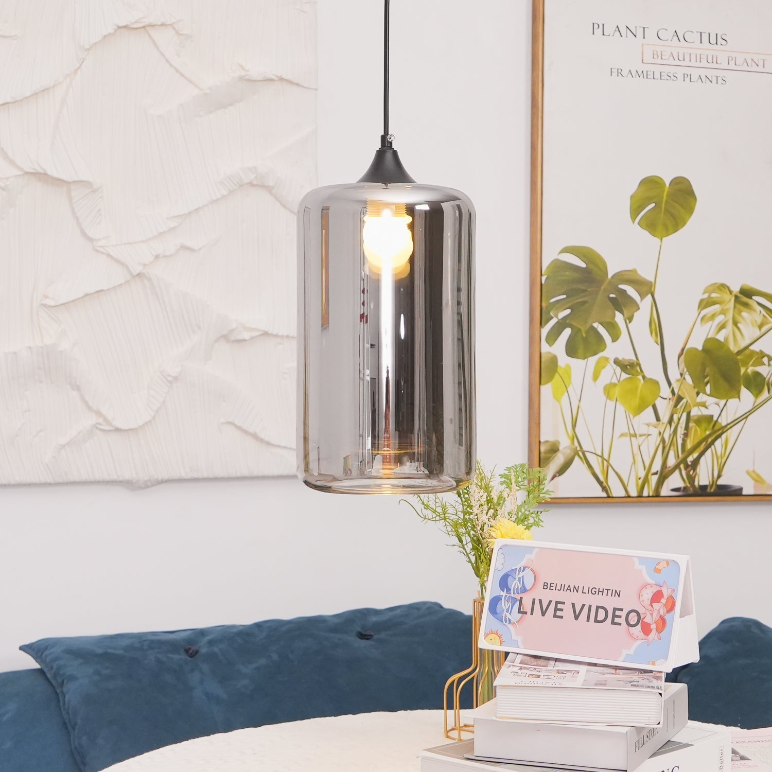 Mirelia Glass Industrial Pendant Light-Neutral Decor
