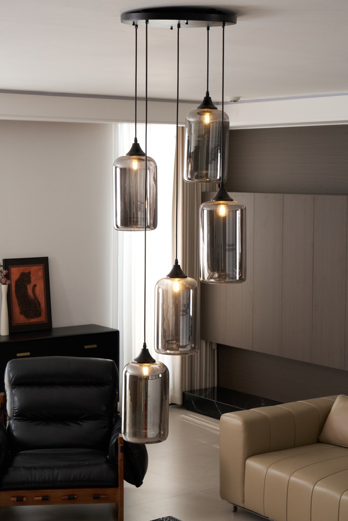 Mirelia Glass Industrial Pendant Light-Neutral Decor