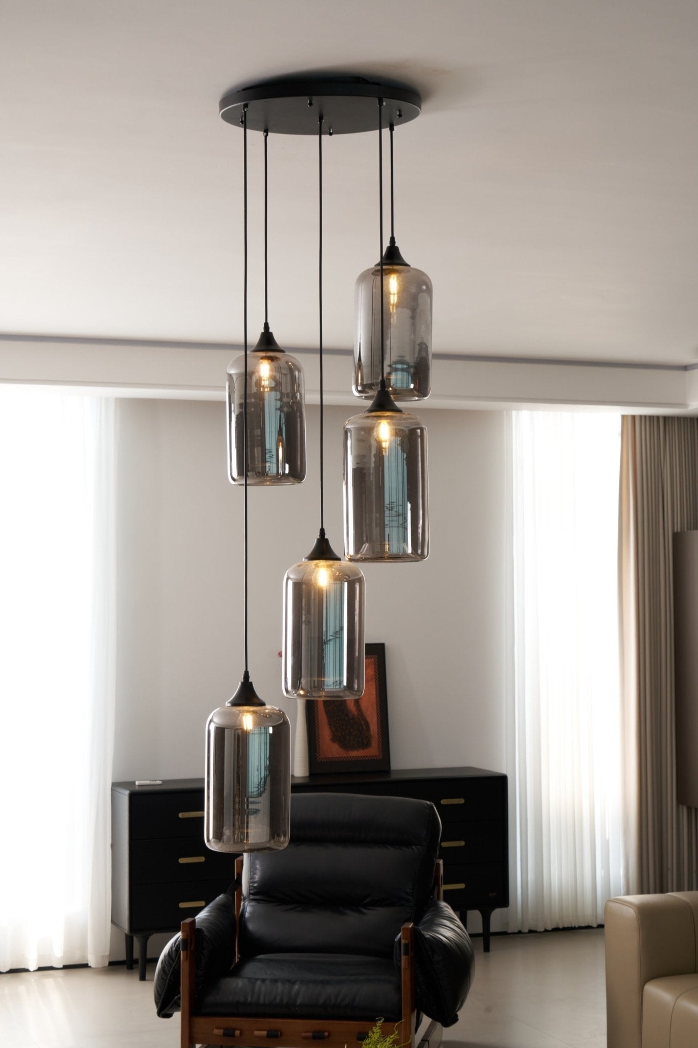 Mirelia Glass Industrial Pendant Light-Neutral Decor