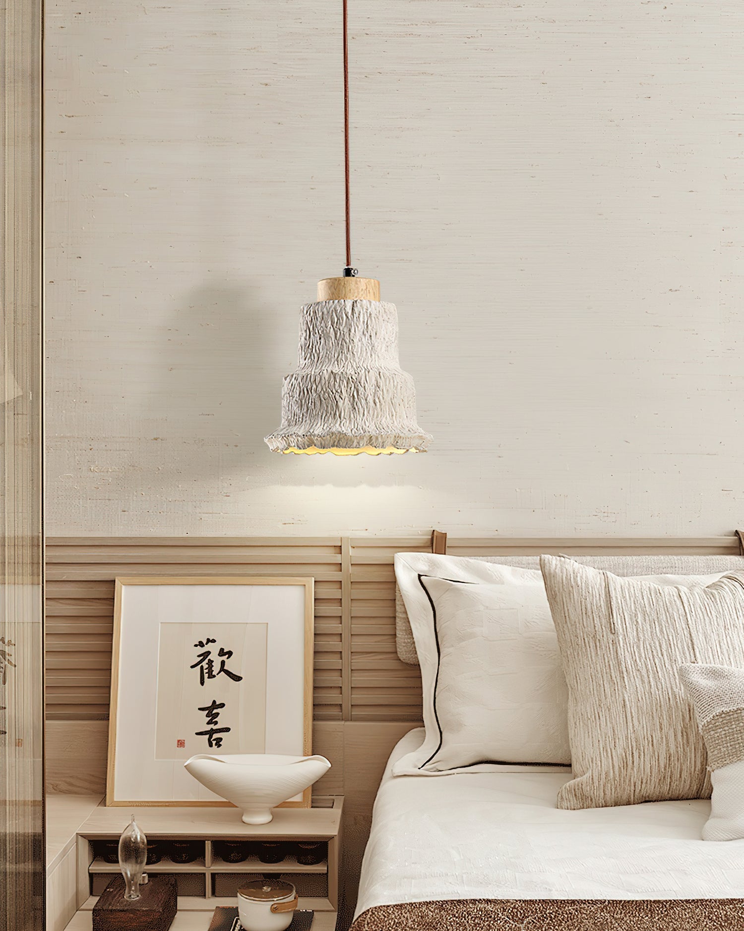 Esilara Tiered Travertine Pendant Light-Neutral Decor