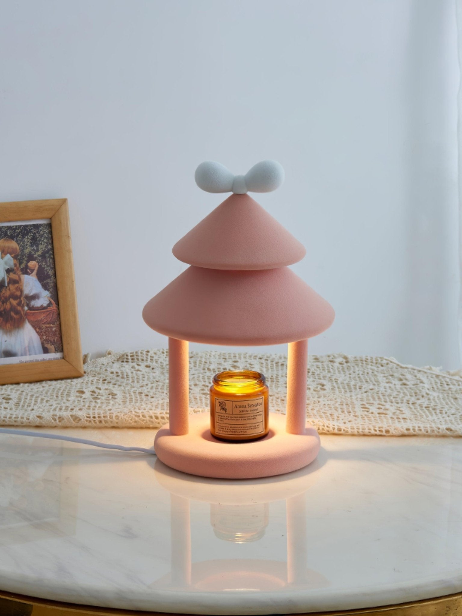 Olvenon Flocked Resin Pagoda Lamp-Neutral Decor